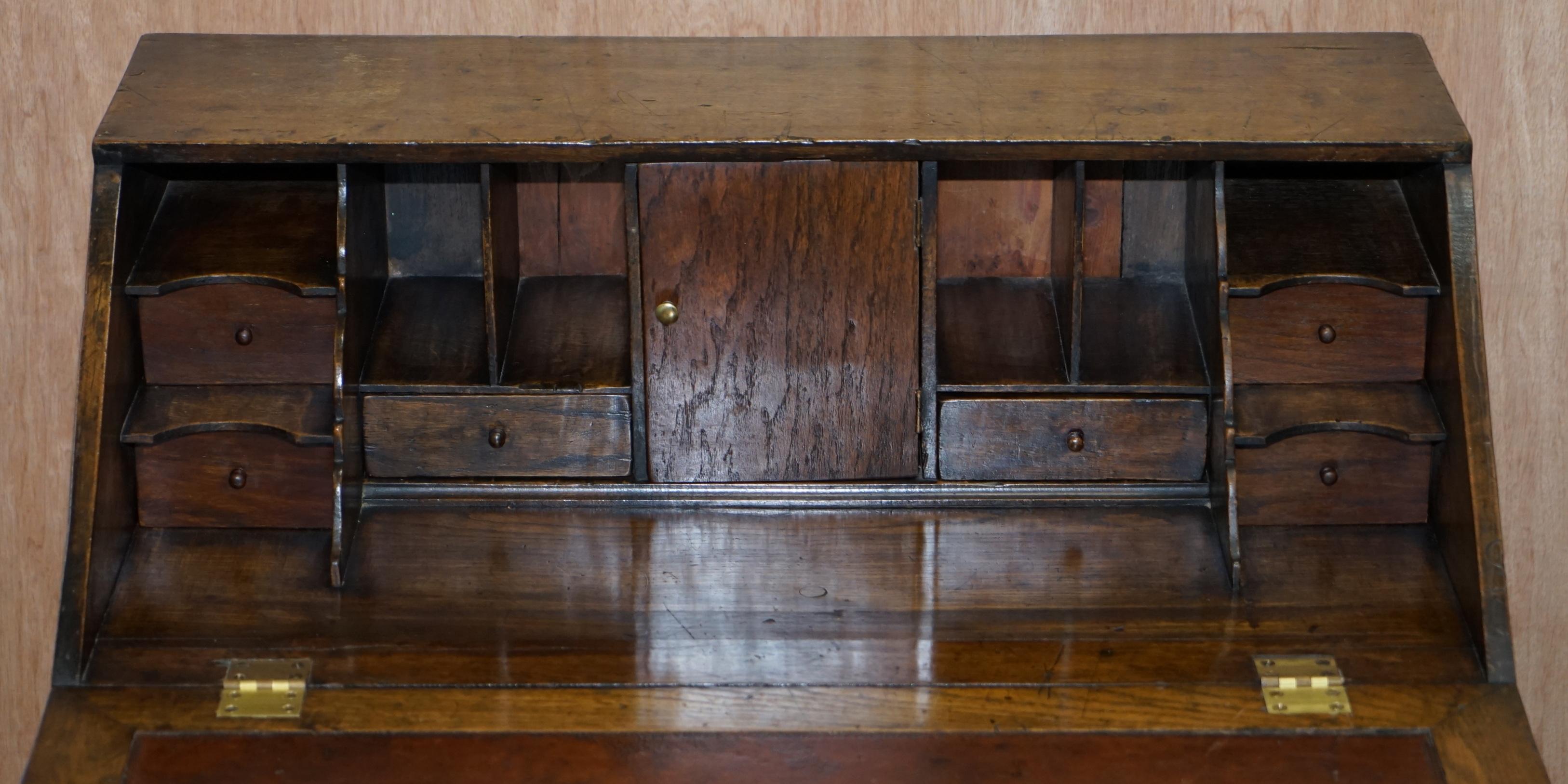 Rare William & Mary circa 1690 English Oak Barley Twist Bureau Desk on Stand 14