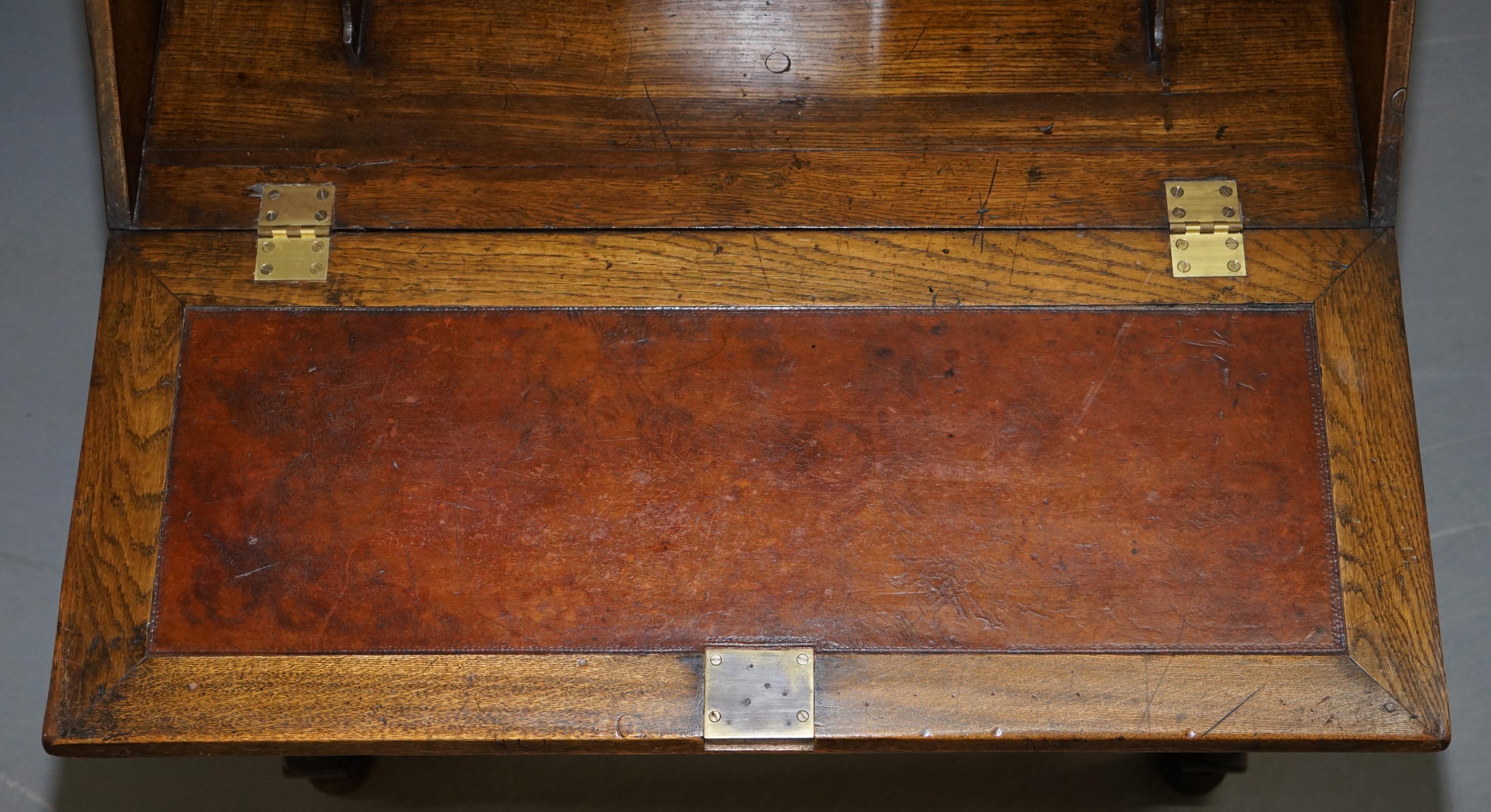 Rare William & Mary circa 1690 English Oak Barley Twist Bureau Desk on Stand 14