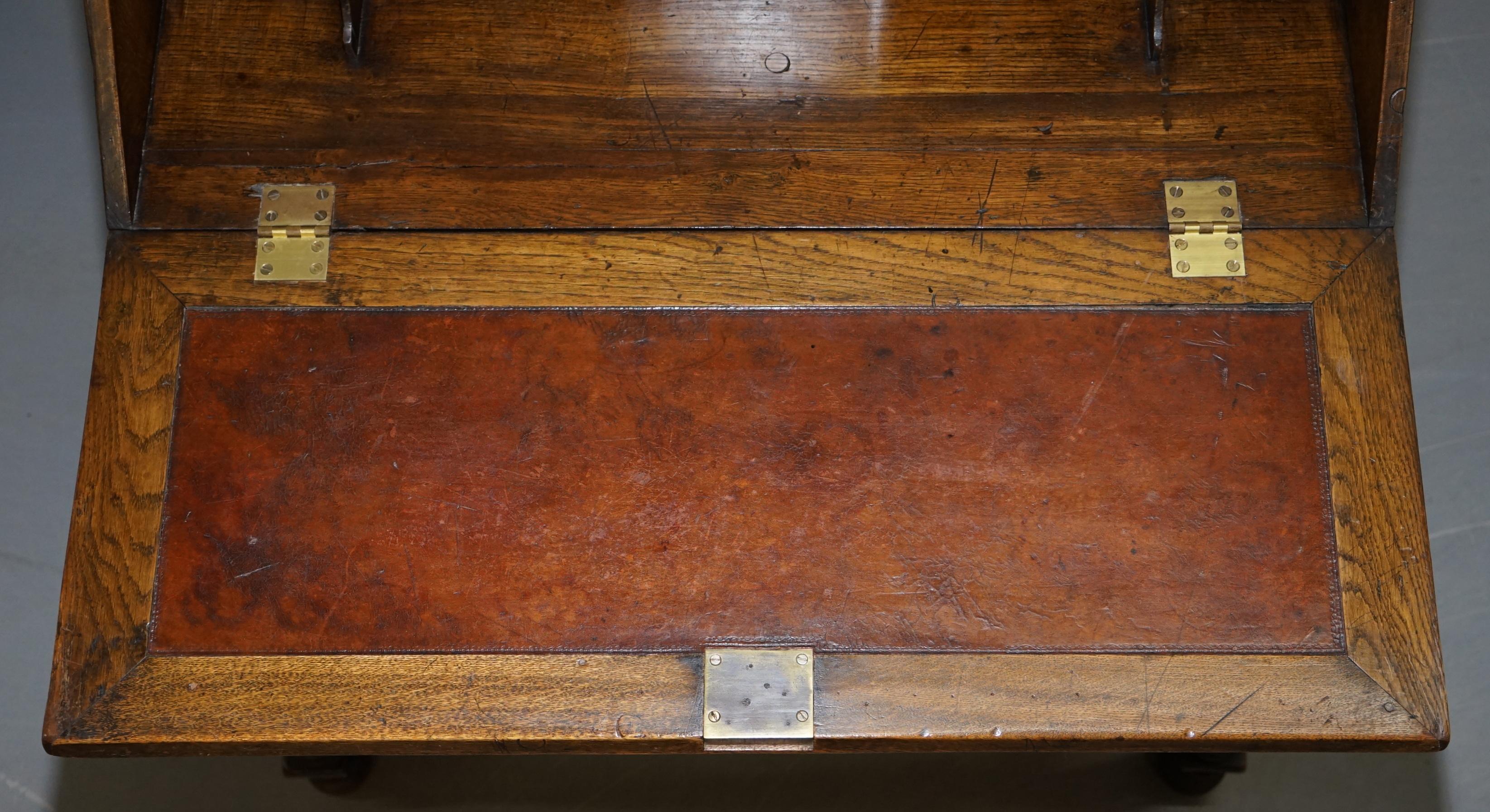 Rare William & Mary circa 1690 English Oak Barley Twist Bureau Desk on Stand 15