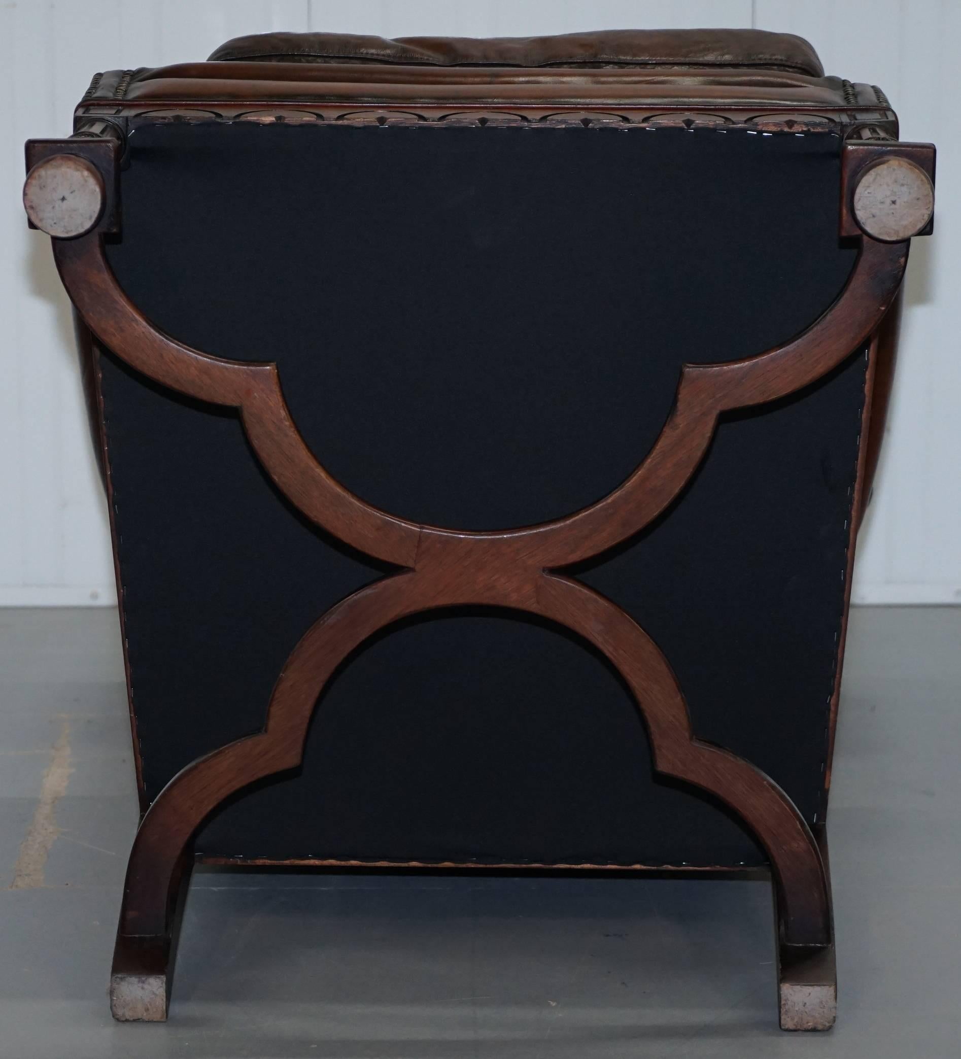 Rare William & Mary Style Antique Victorian Wingback Brown Leather Armchair 9