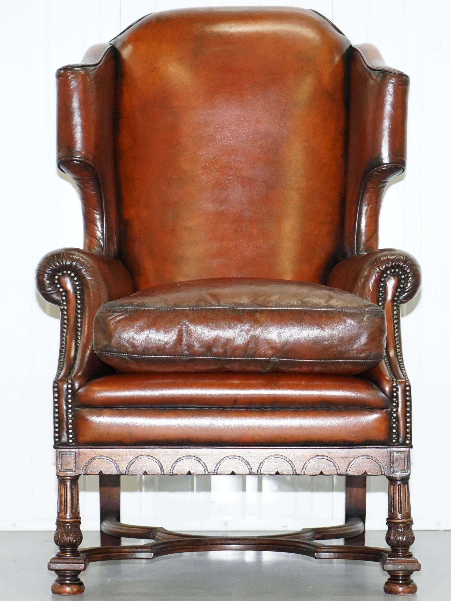 We are delighted to offer for sale lovely antique William & Mary style Victorian wingback armchair in fully restored condition

A very good looking and decorative wingback armchair with Flemish looking carved wood legs. The base frame is like the