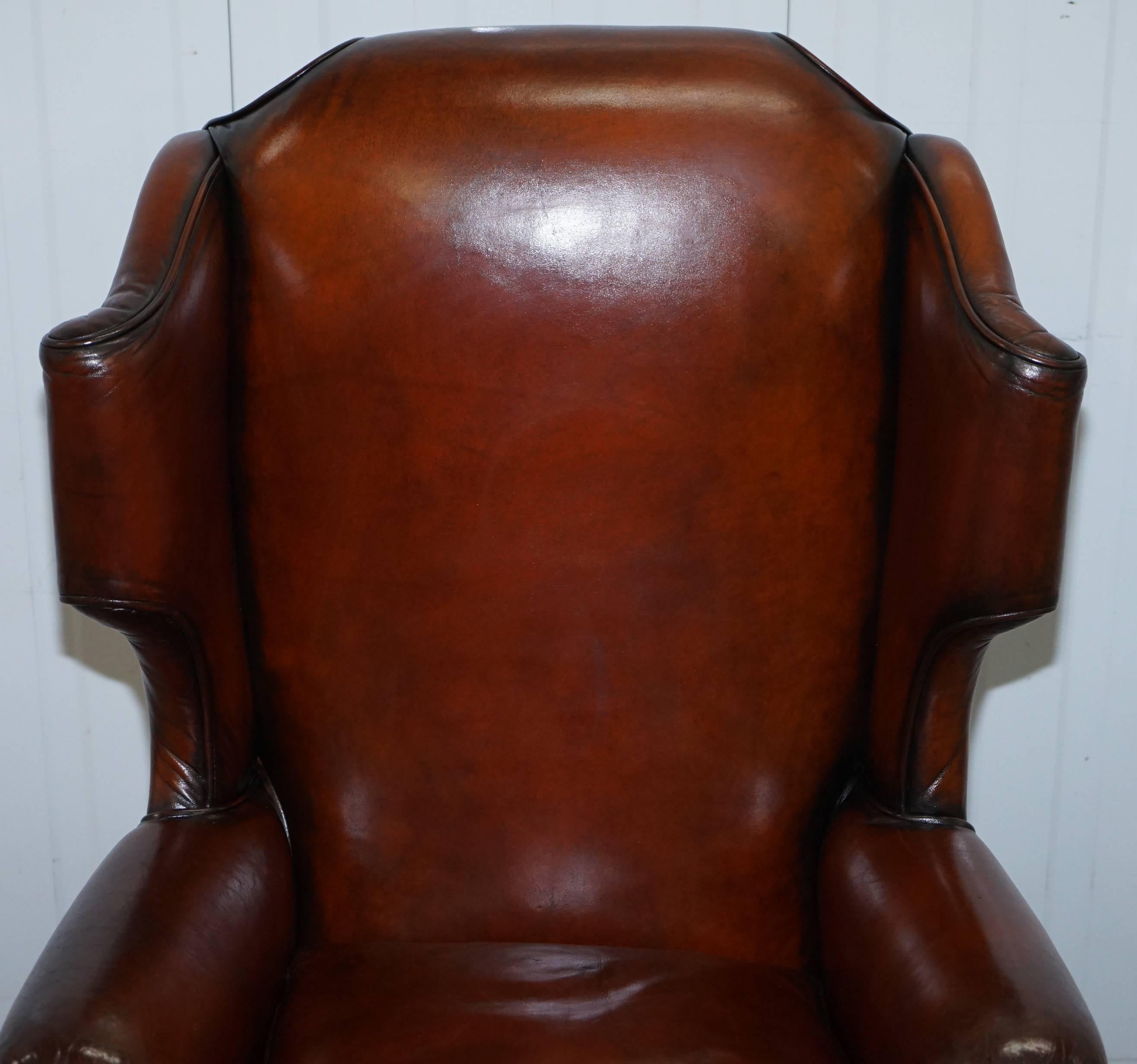 William and Mary Rare William & Mary Style Antique Victorian Wingback Brown Leather Armchair