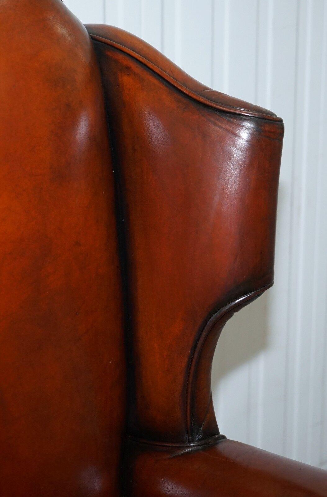 19th Century RARE WILLIAM & MARY STYLE ANTIQUE VICTORIAN WINGBACK BROWN LEATHER ARMCHAiR