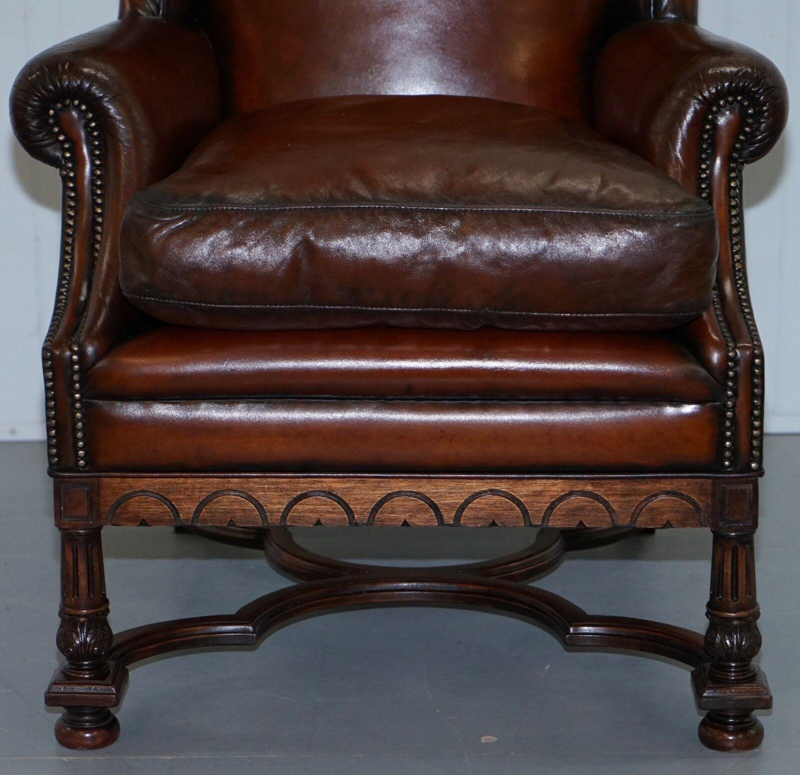 Leather RARE WILLIAM & MARY STYLE ANTIQUE VICTORIAN WINGBACK BROWN LEATHER ARMCHAiR