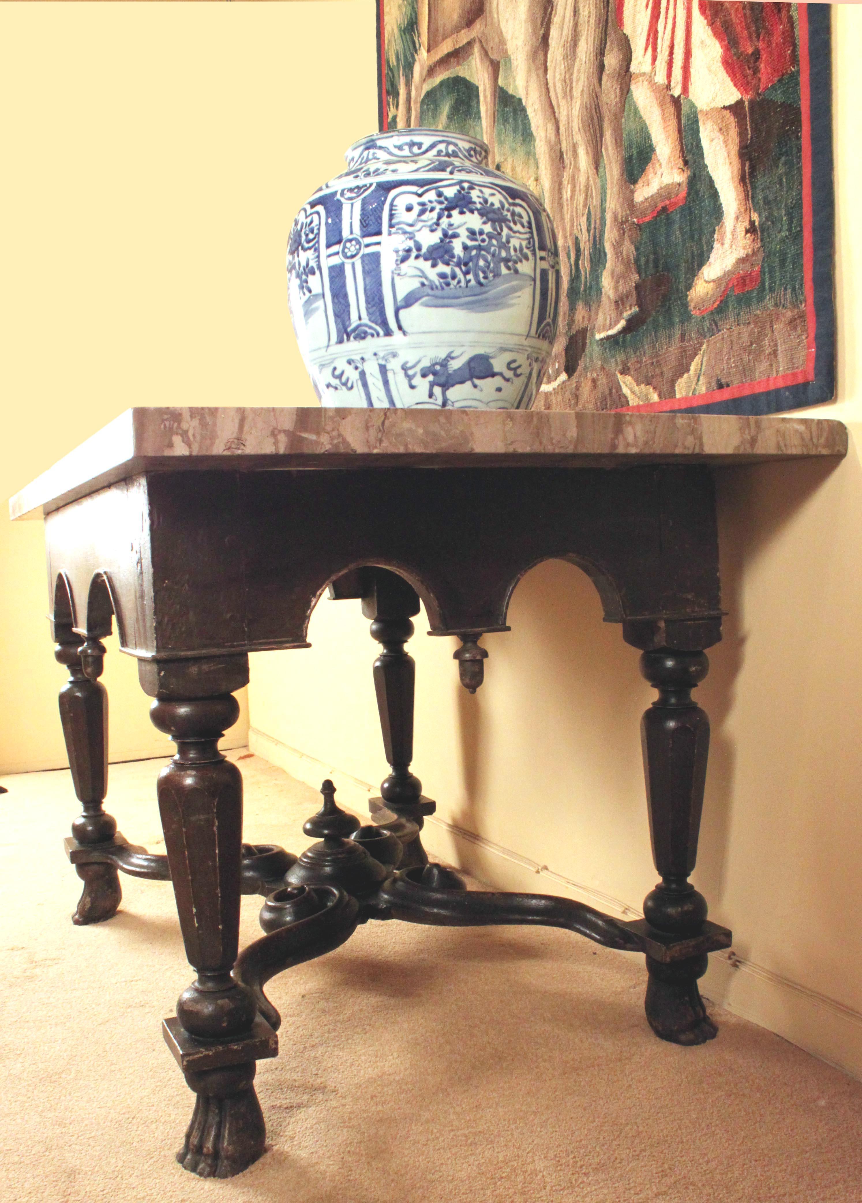 Marble Rare William & Mary X stretcher antique table c.1690  For Sale