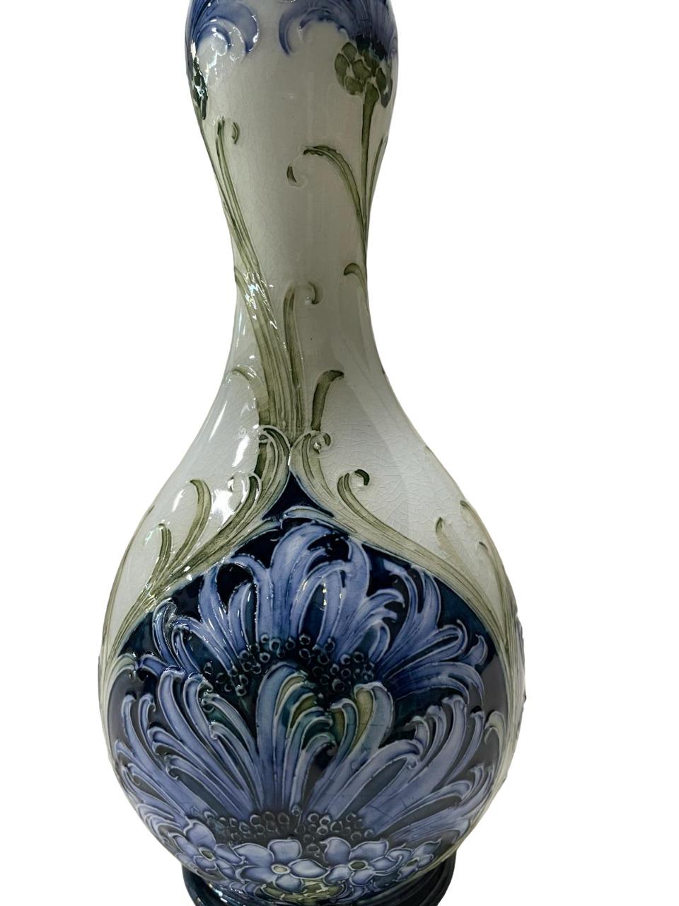 Art Nouveau RARE William MOORCROFT for Macintyre Blue Cornflower panel vase c1907