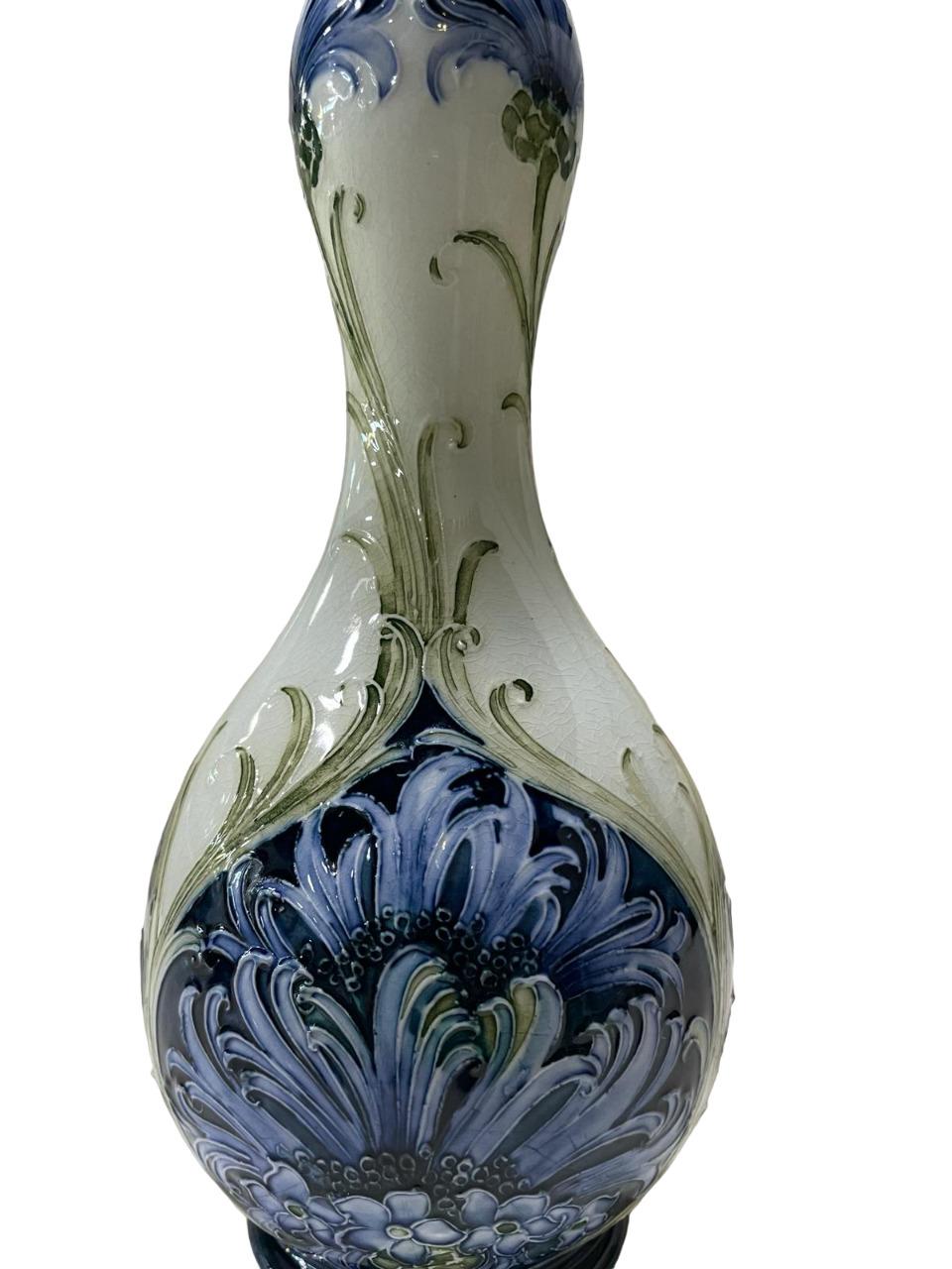 Glazed RARE William MOORCROFT for Macintyre Blue Cornflower panel vase c1907