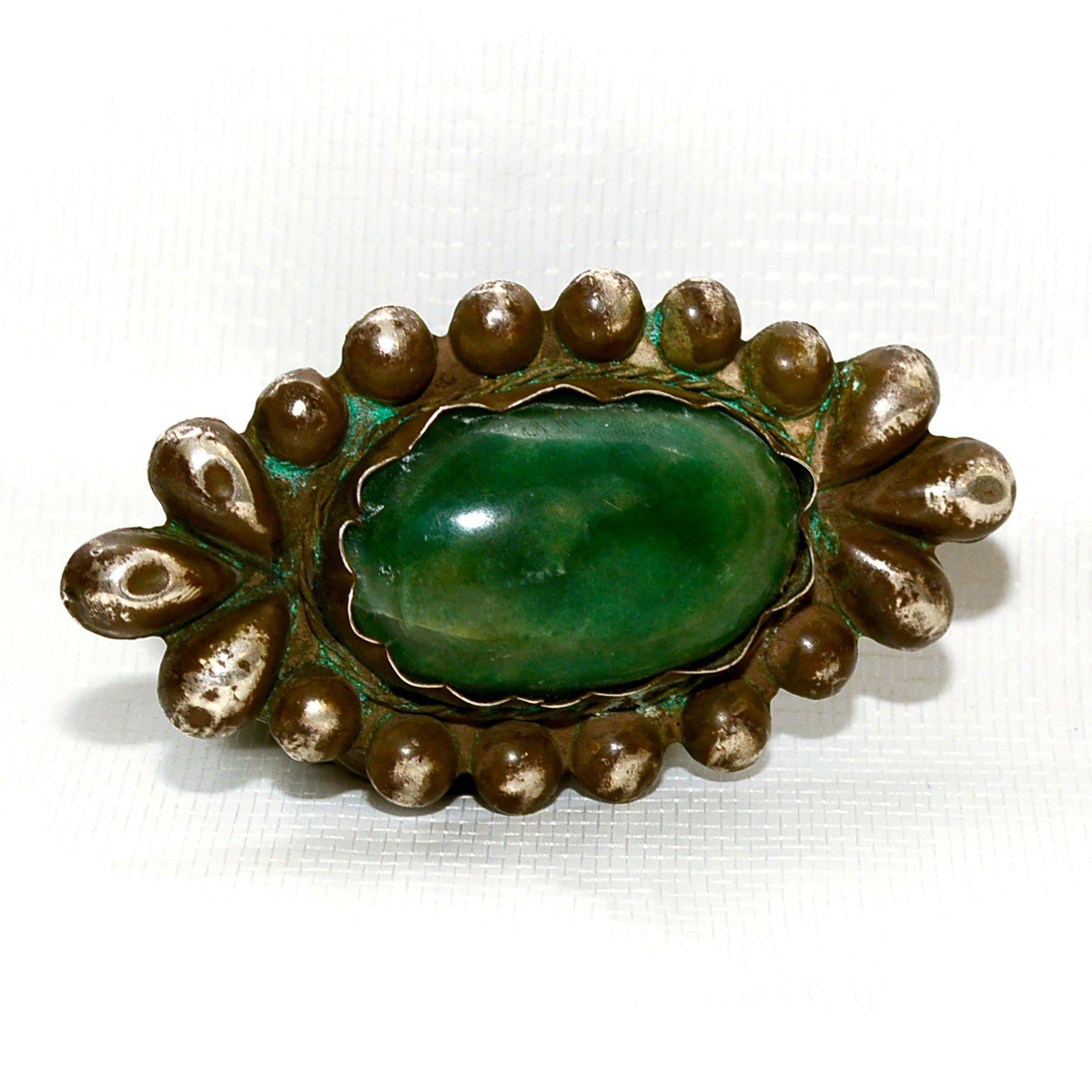 Rare William Spratling Brooch Sterling Silver with Mexican Cabochon Jade 5