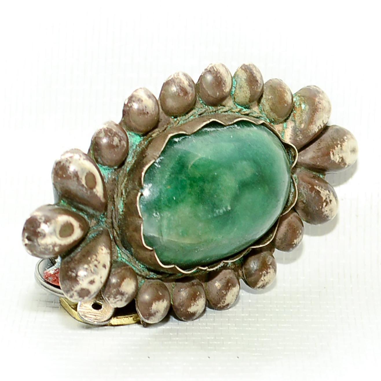 Rare William Spratling Brooch Sterling Silver with Mexican Cabochon Jade In Good Condition In Chula Vista, CA