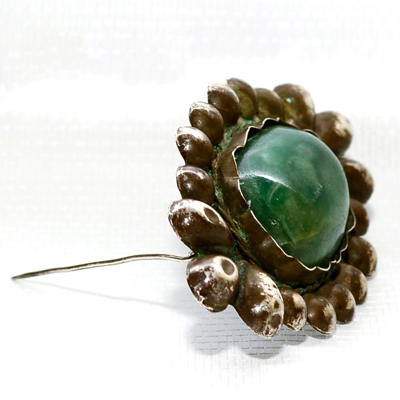 Rare William Spratling Brooch Sterling Silver with Mexican Cabochon Jade 2