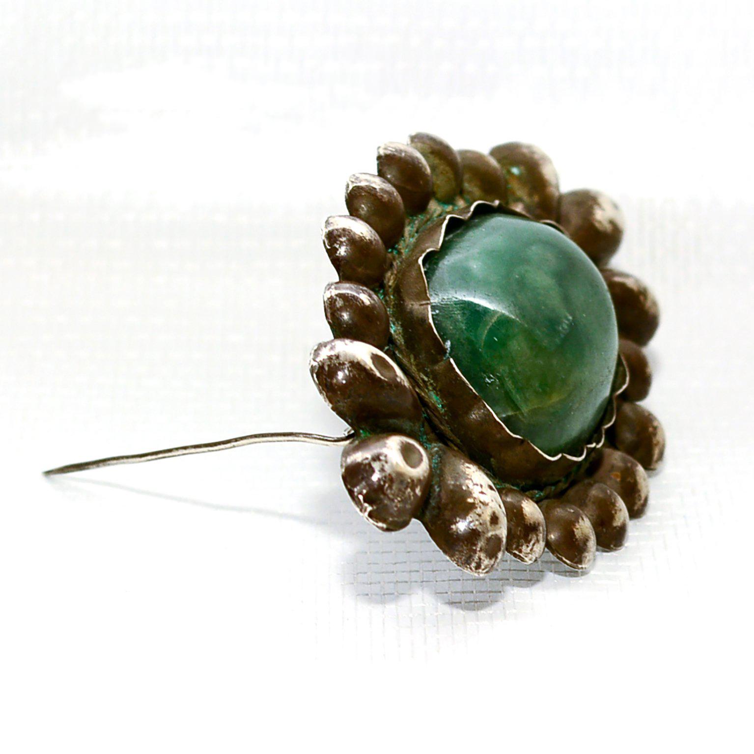 Rare William Spratling Brooch Sterling Silver with Mexican Cabochon Jade 3