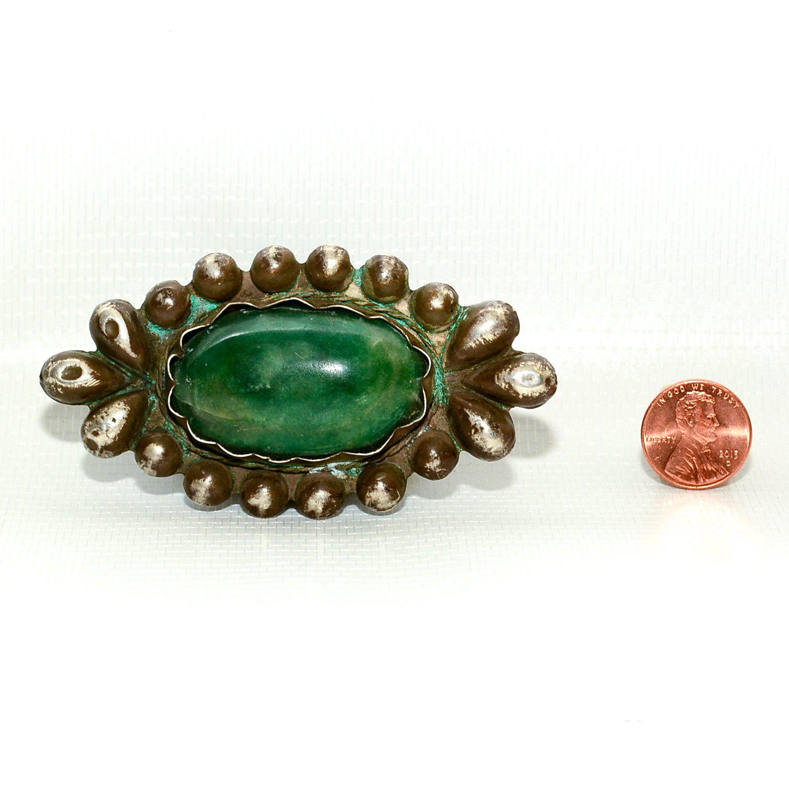 Rare William Spratling Brooch Sterling Silver with Mexican Cabochon Jade 4