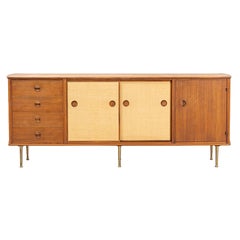 Rare william watting credenza in teak + grasscloth
