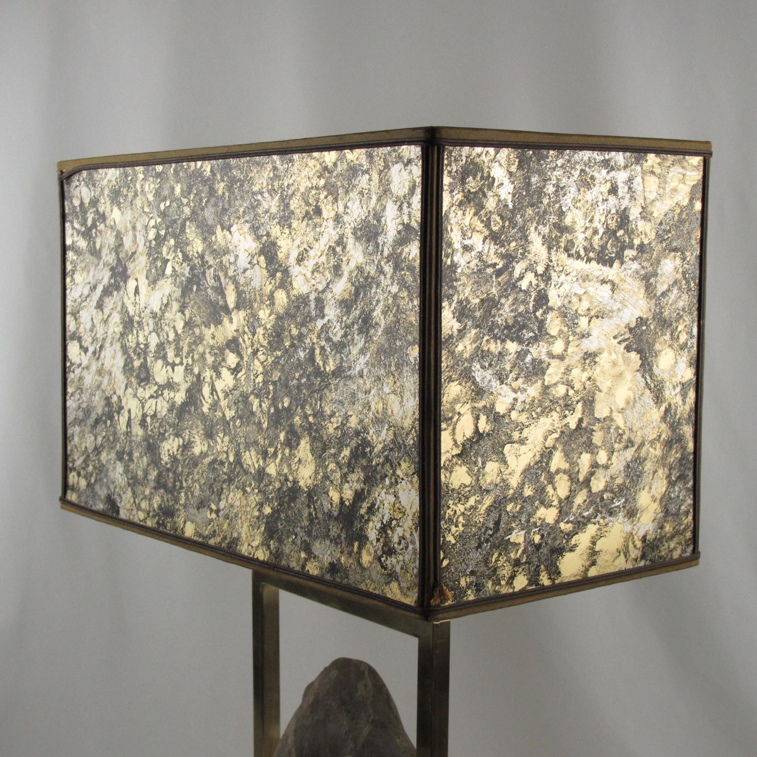 Polished Rare Willy Daro Brass and Geode Stone Table Lamp, circa 1970 For Sale