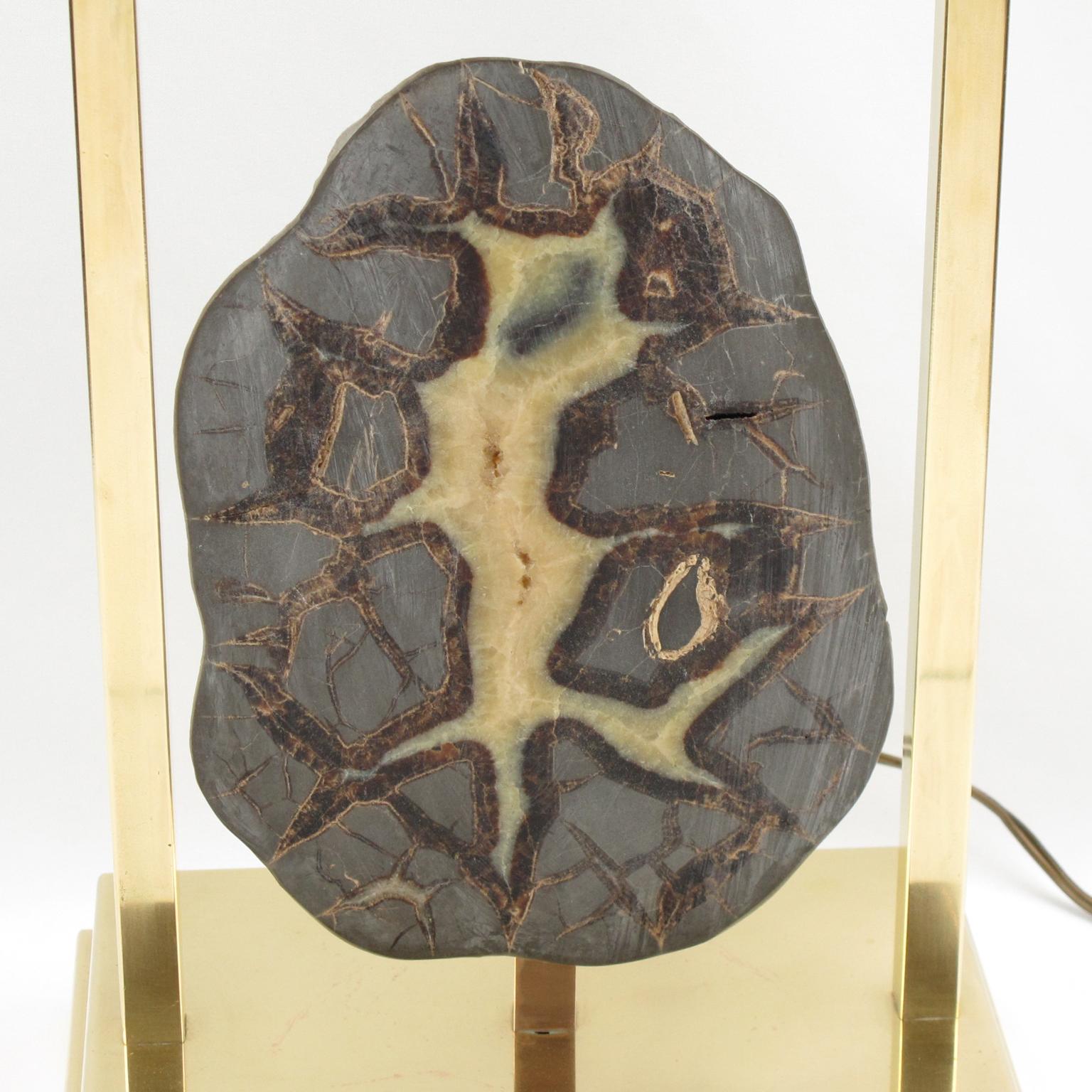 Rare Willy Daro Brass and Geode Stone Table Lamp, circa 1970 For Sale 1