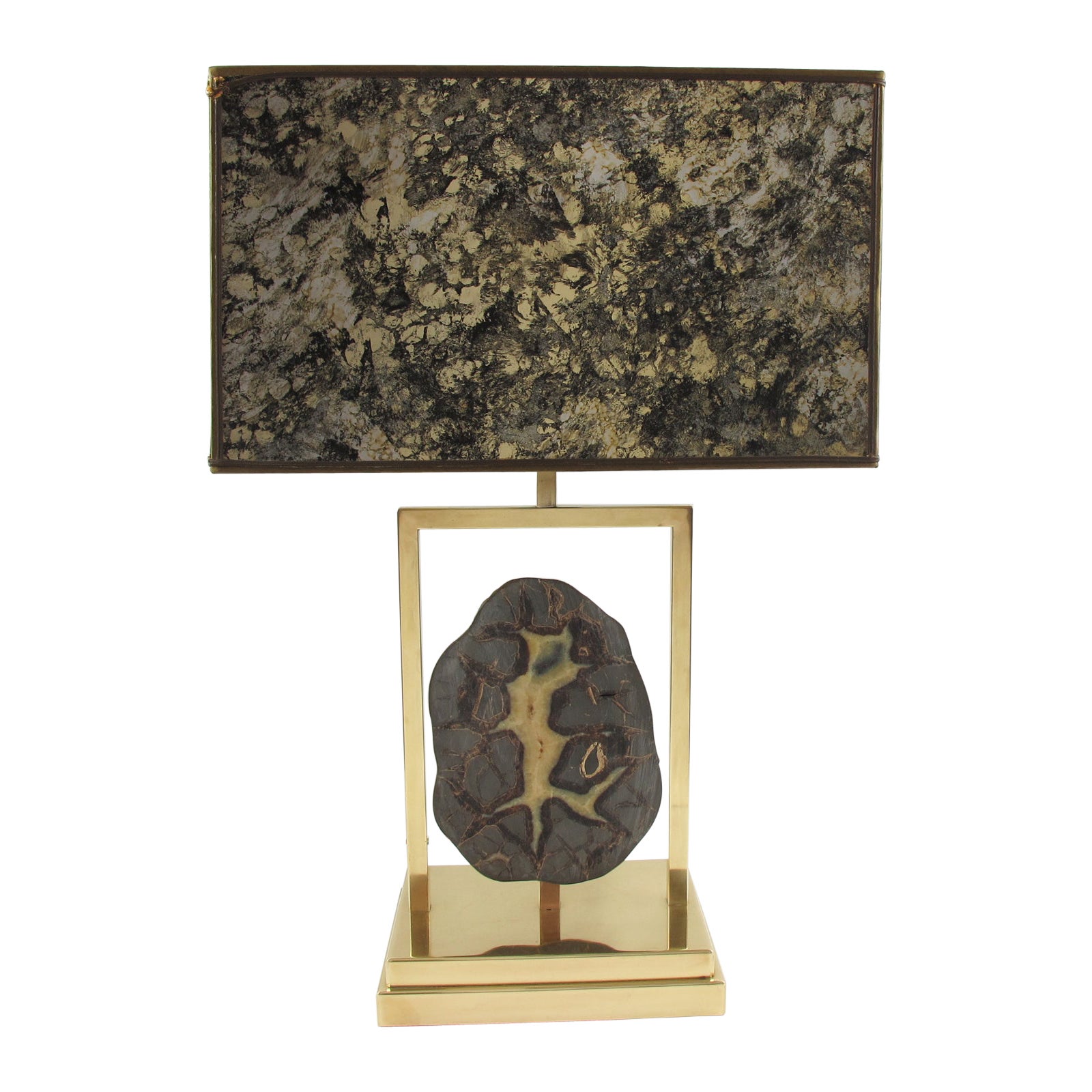 Rare Willy Daro Brass and Geode Stone Table Lamp, circa 1970