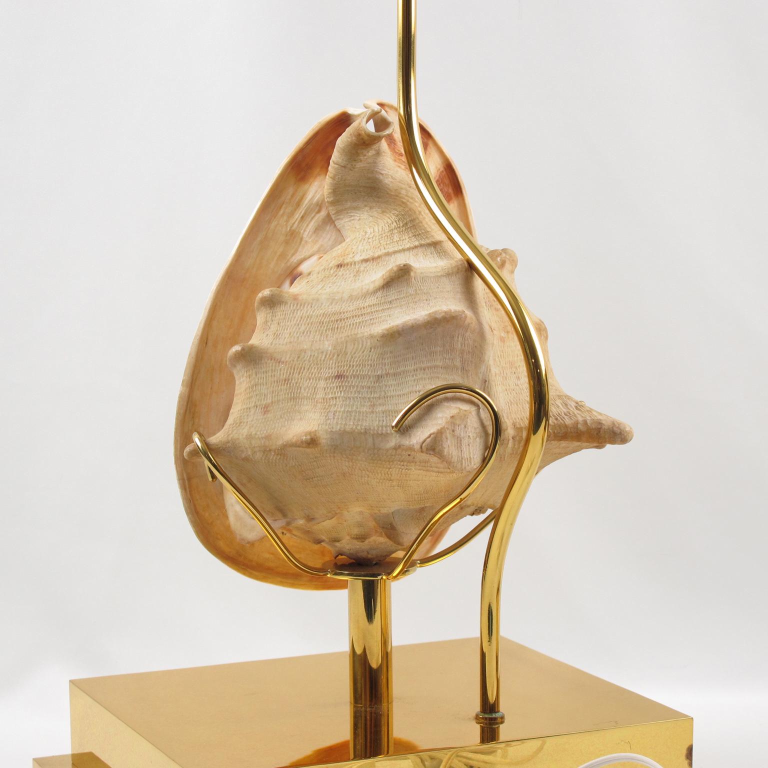 Fine XX secolo Rare lampade da tavolo Willy Daro in ottone e conchiglie, circa 1970 in vendita