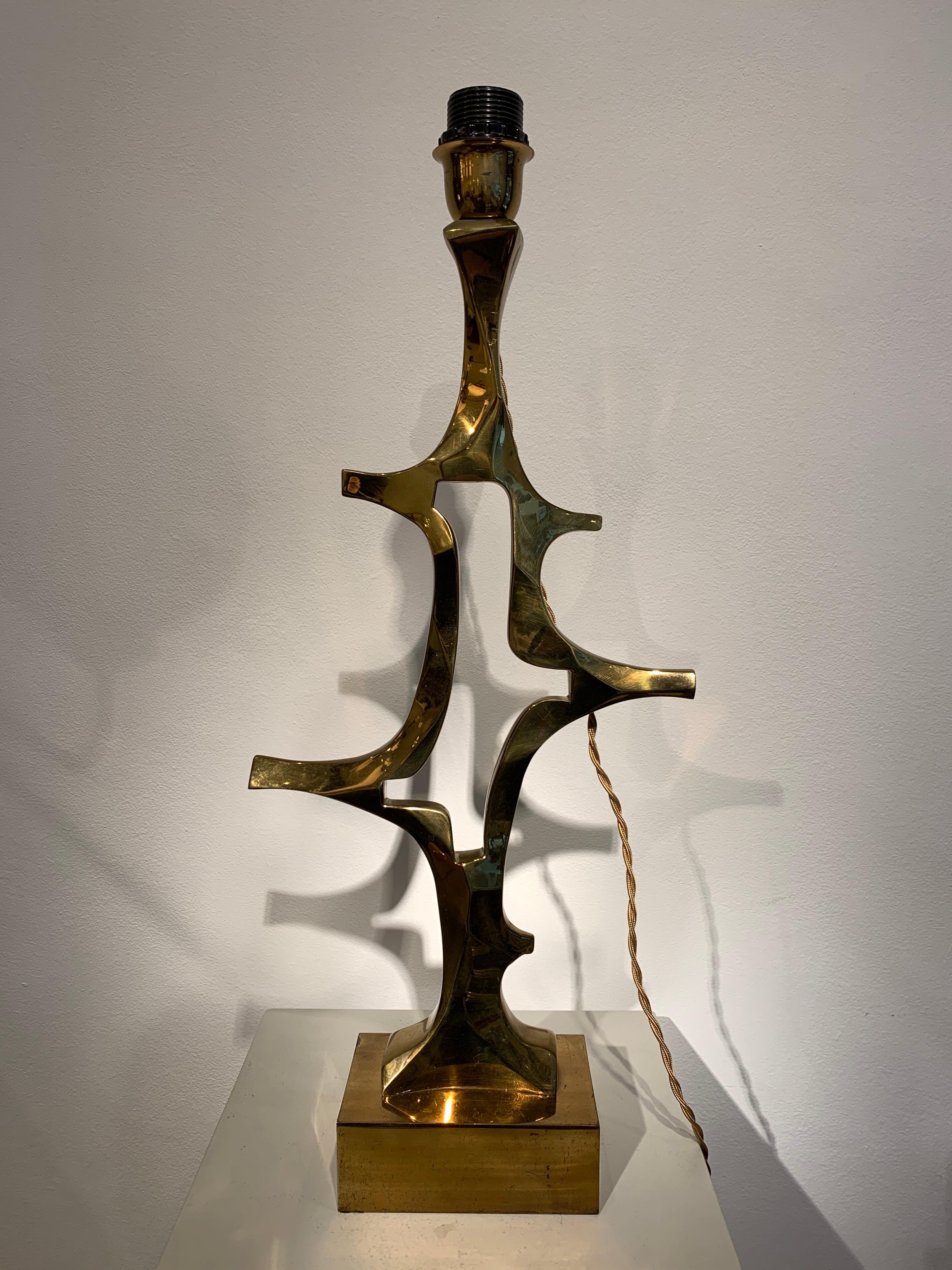 Belgian Rare Willy Daro Brass Table Lamp, 1970s