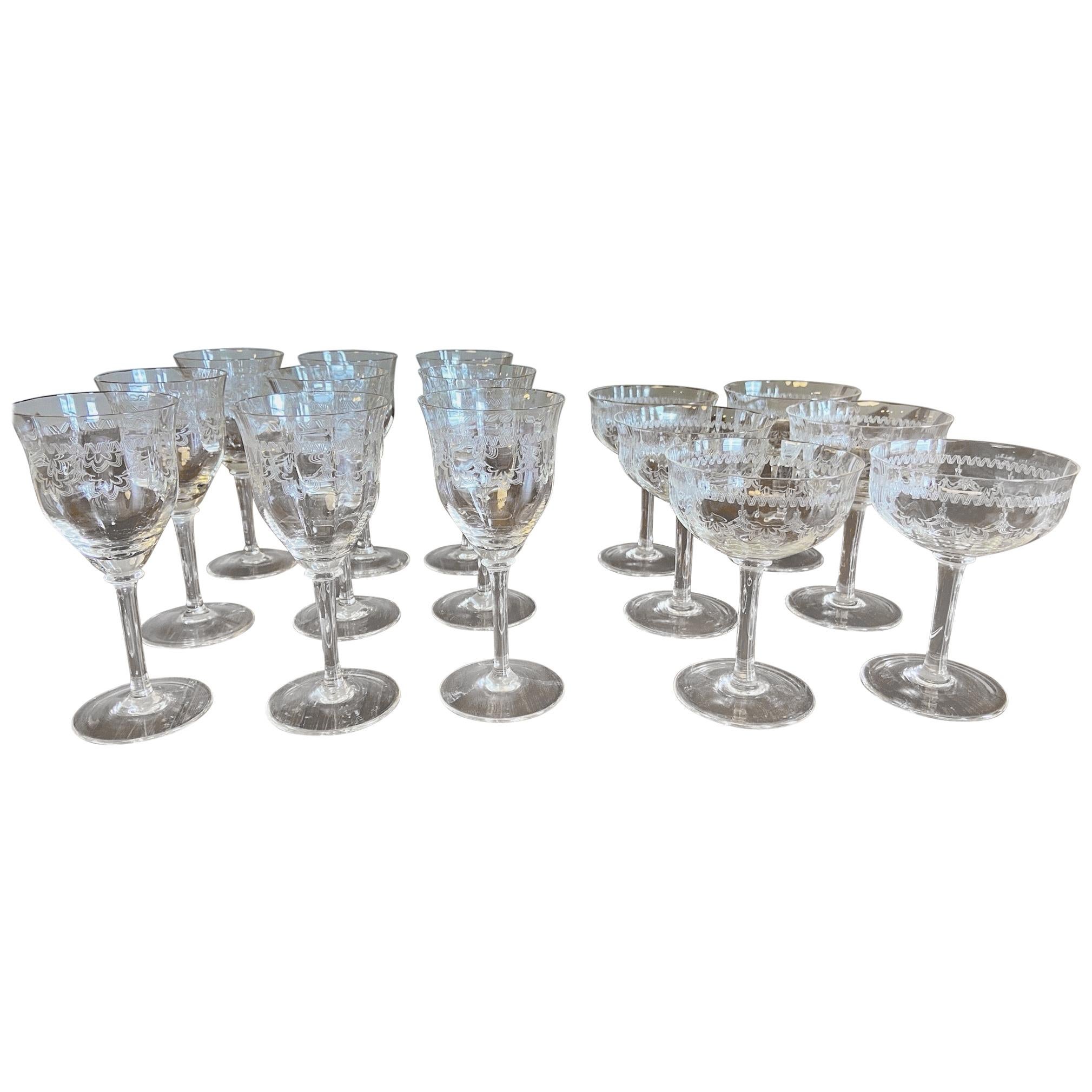 Rare Wine and Champagne Crystal Glasses from 1900-1920, handmade, mouth-blown