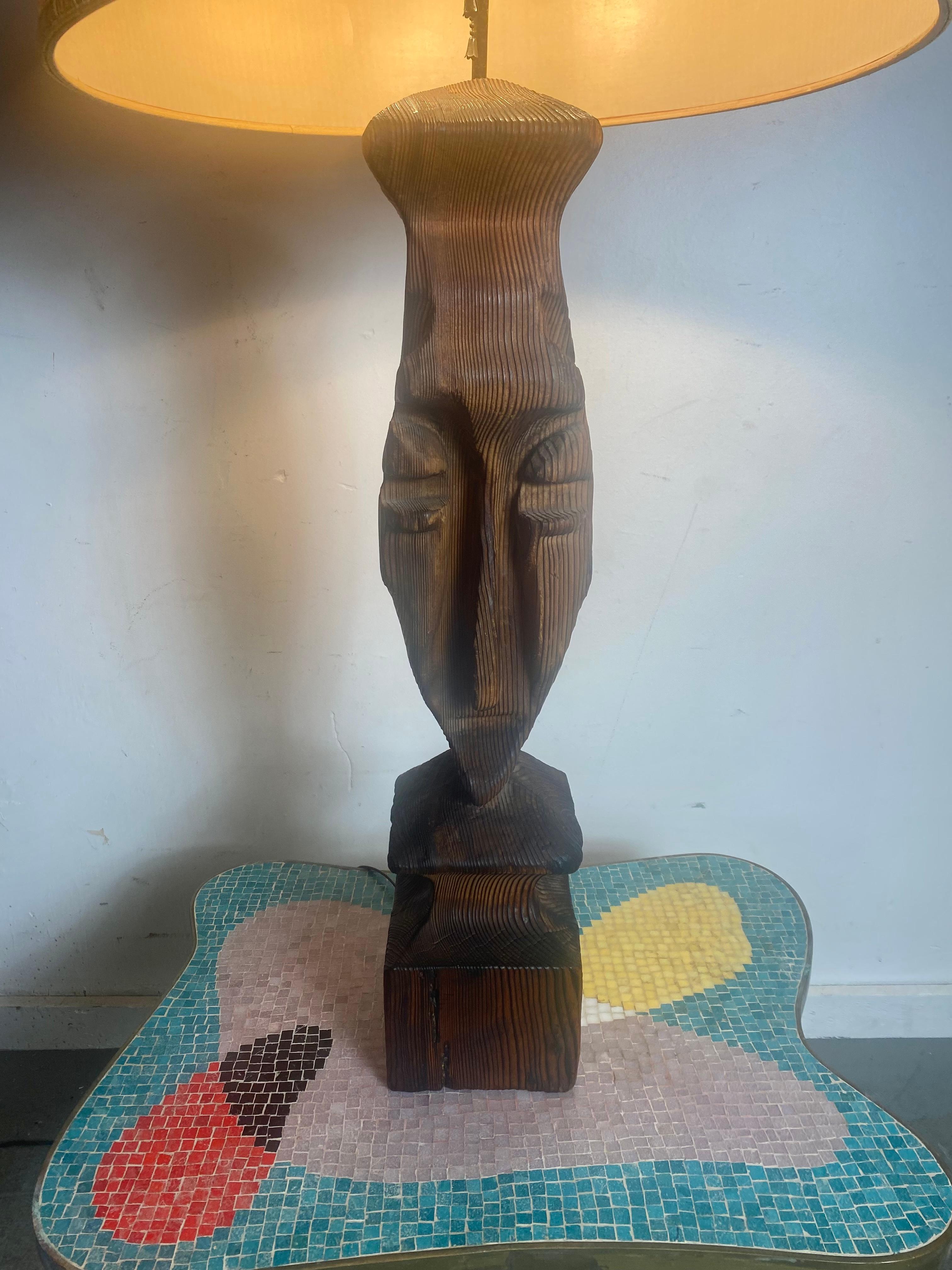 Wood Rare Witco Tiki Figural Table Lamp, , Abstract Modernist Design