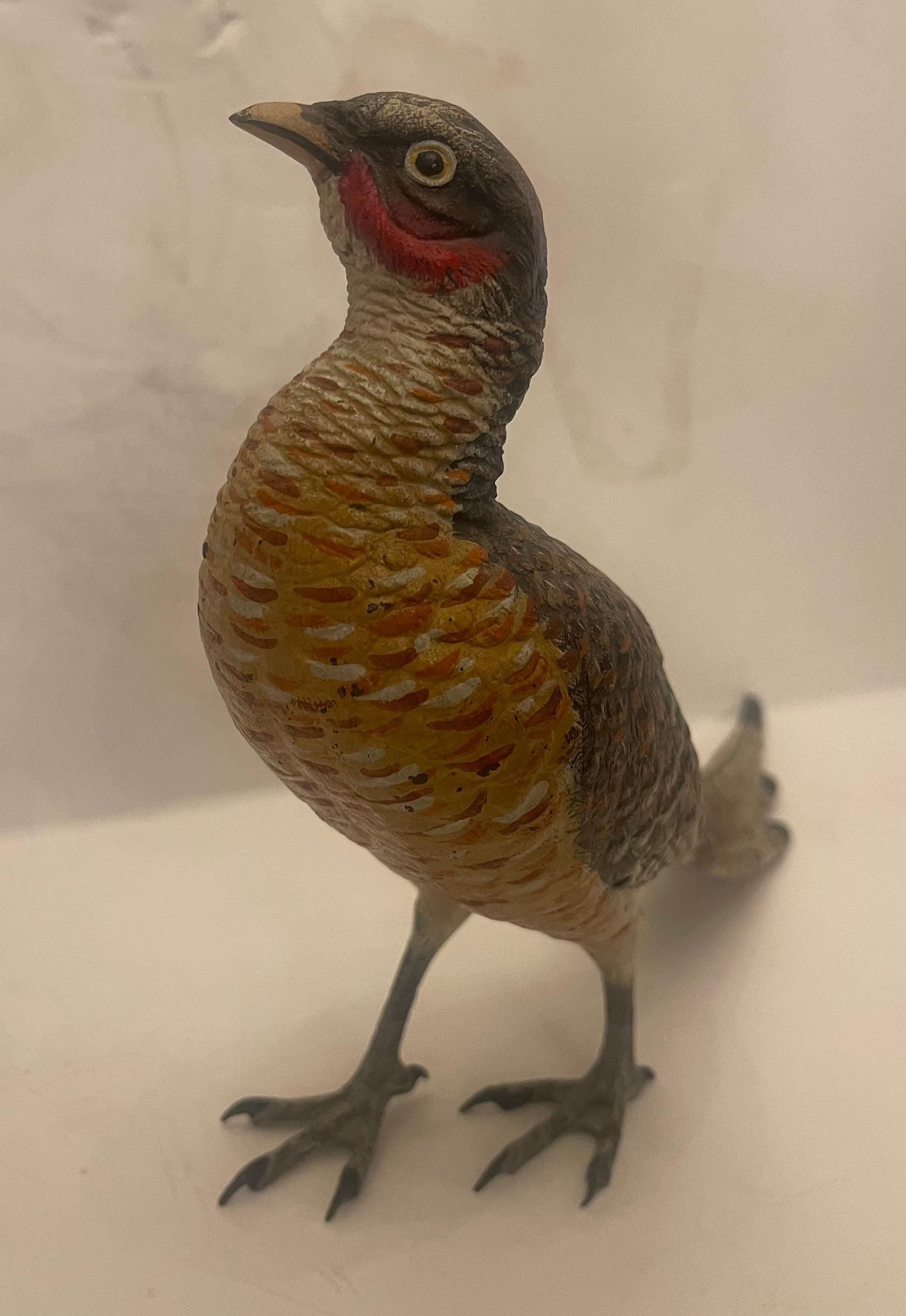 Rara e meravigliosa scultura di fagiano di grandi dimensioni in bronzo austriaco dipinta a freddo di Carl Kauba in vendita 1