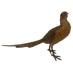 Rare Wonderful Carl Kauba Cold Painted Austrian Bronze Large Pheasant Sculpture