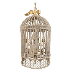 Rare & Wonderful Maison Baguès Beaded Rock Crystal Parrot Bird Cage Chandelier