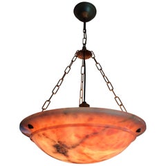 Antique Rare & Wonderful Pink Alabaster Art Deco Pendant/Light Fixture with Brass Chain