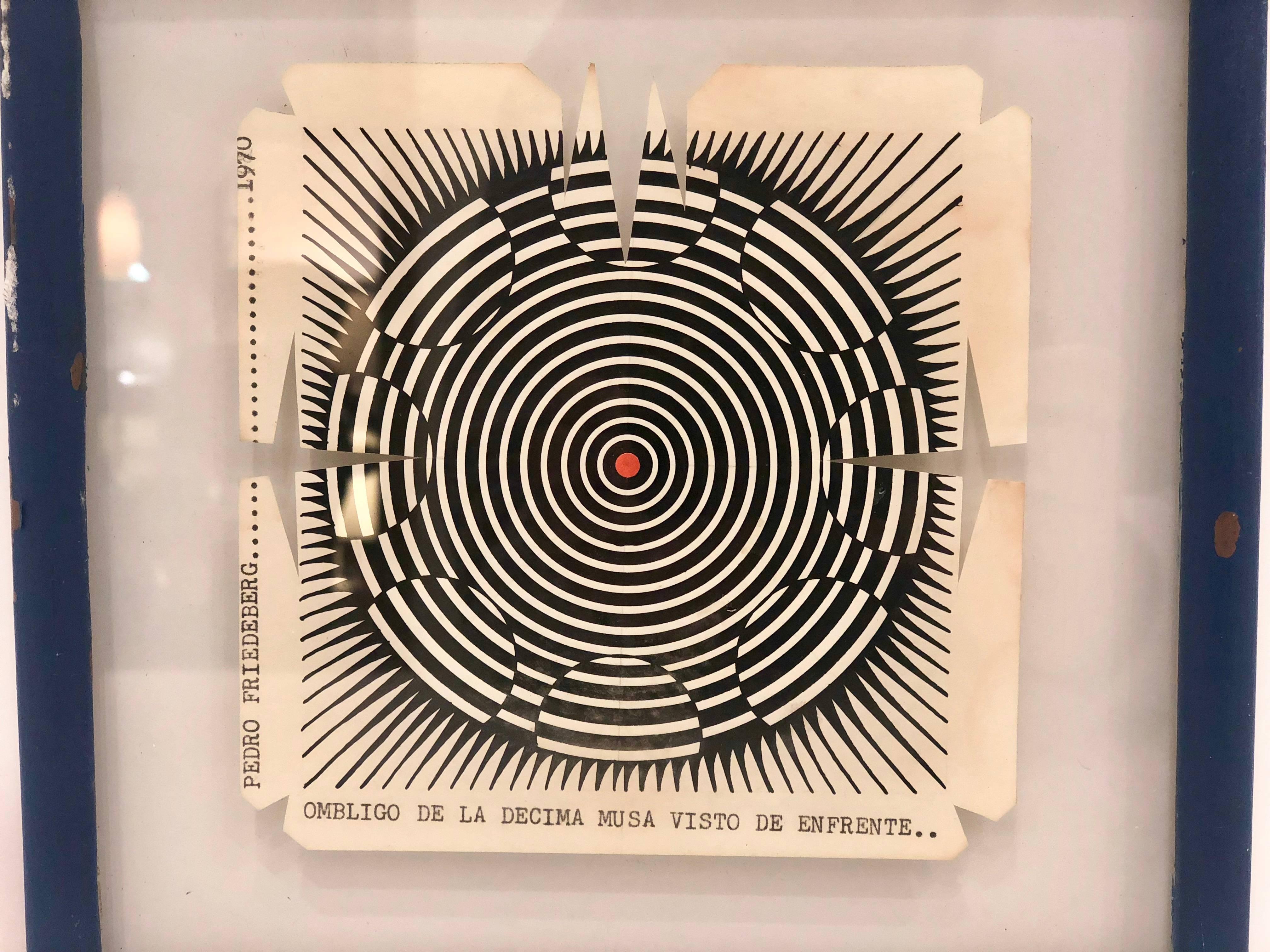 Mid-Century Modern Rare Wood Block Cut by Pedro Friedeberg in Original Frame, 1970