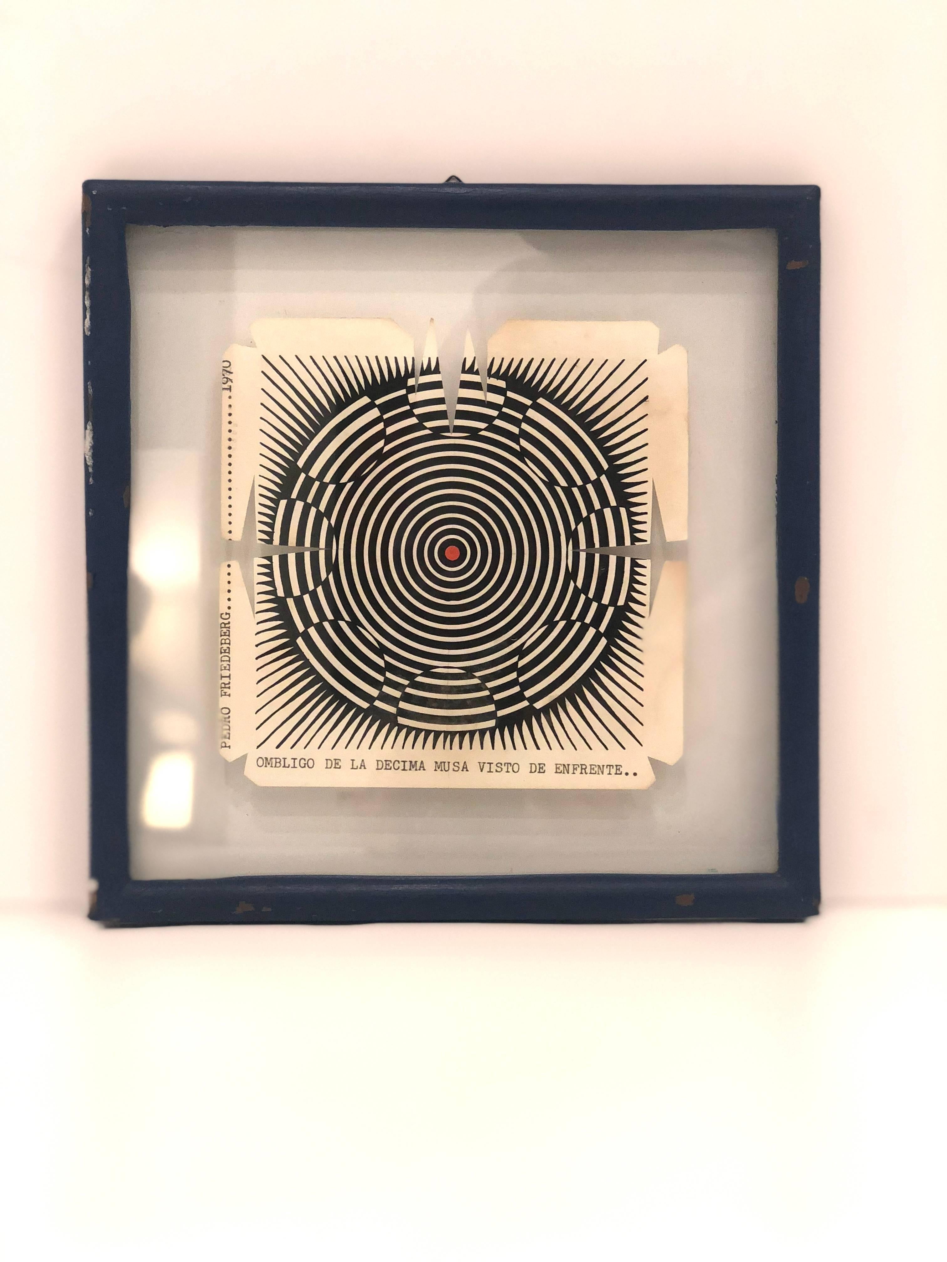 Mexican Rare Wood Block Cut by Pedro Friedeberg in Original Frame, 1970