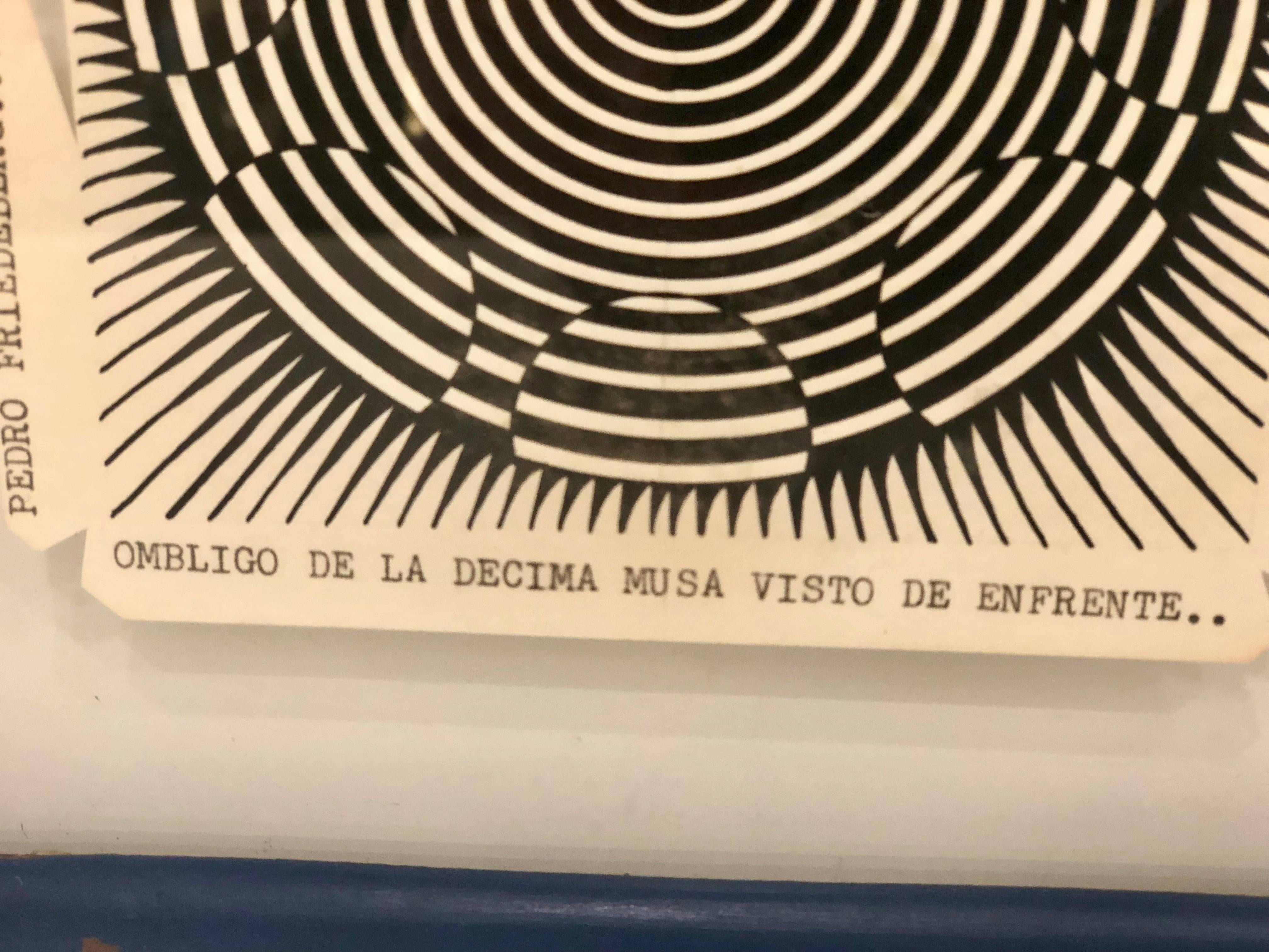 Rare Wood Block Cut by Pedro Friedeberg in Original Frame, 1970 In Good Condition In San Diego, CA