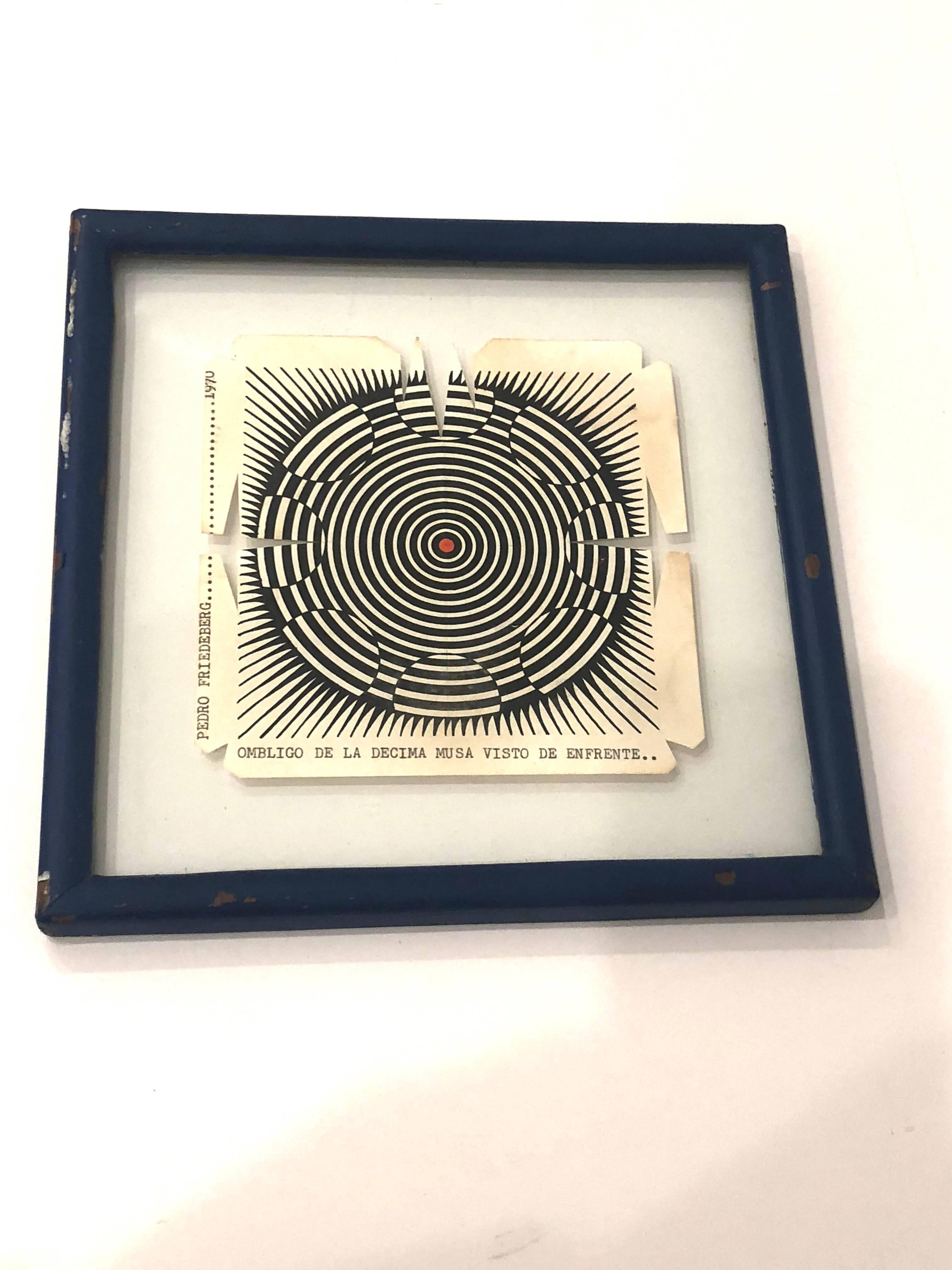 Paper Rare Wood Block Cut by Pedro Friedeberg in Original Frame, 1970