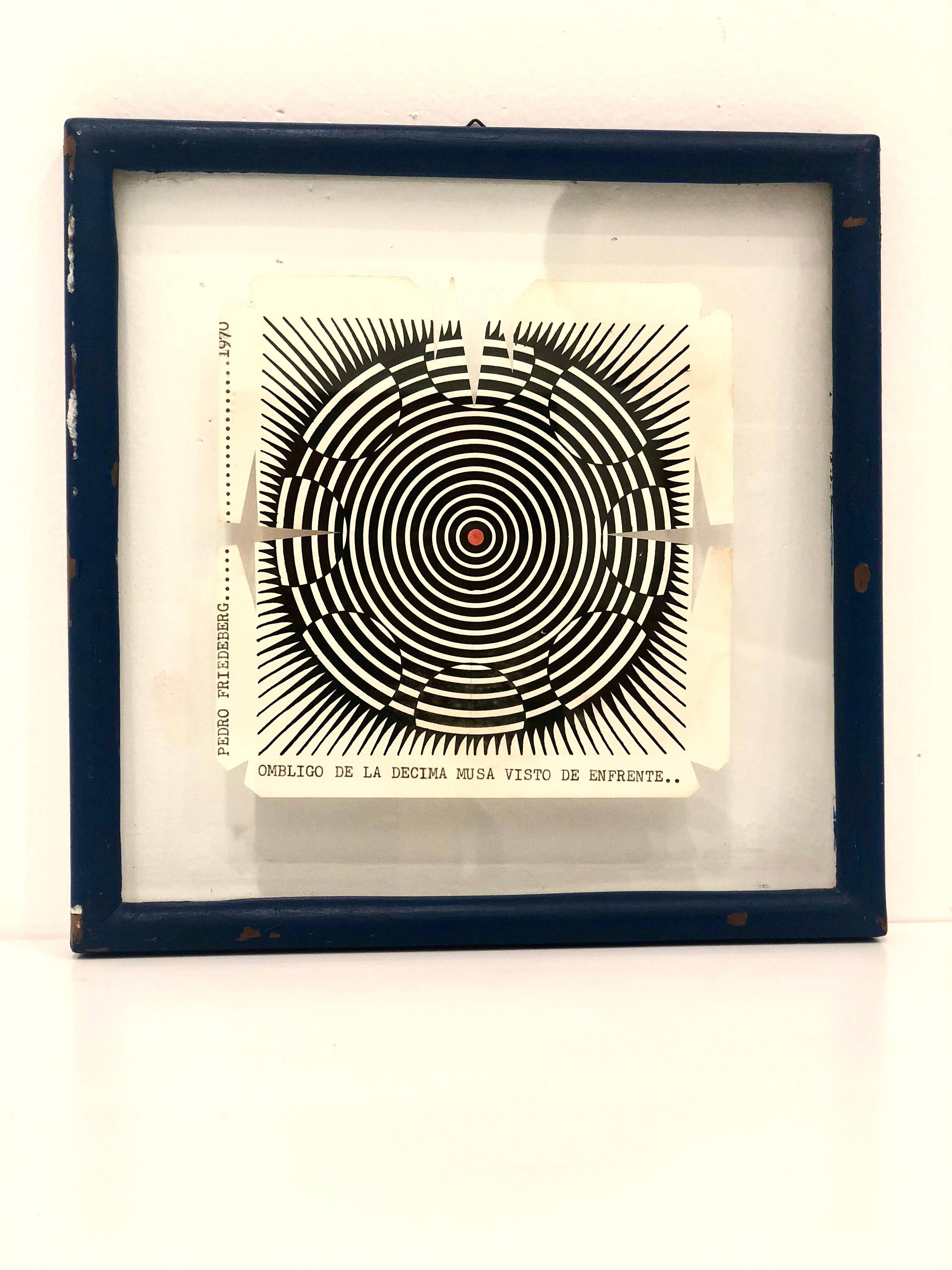 Rare Wood Block Cut by Pedro Friedeberg in Original Frame, 1970 1