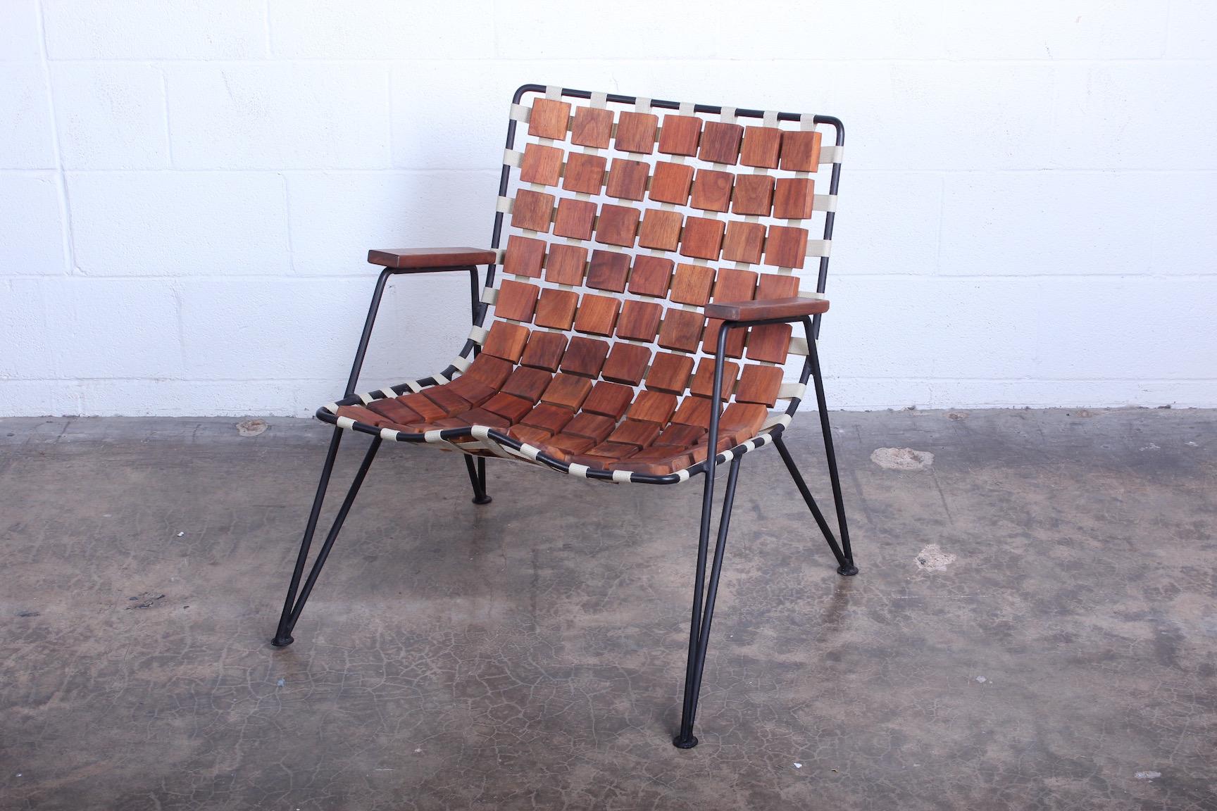 A rare wood block and iron lounge chair by Maxwell Yellen, Yellen Interiors, New York, 1954.