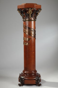 Seltene Säule aus Holz, patiniertem Eisen und vergoldeter Bronze mit Widmung, 1896
