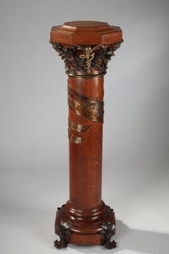 Rare Wood, Patinated Iron and Gilded Bronze Dedicated Column, 1896