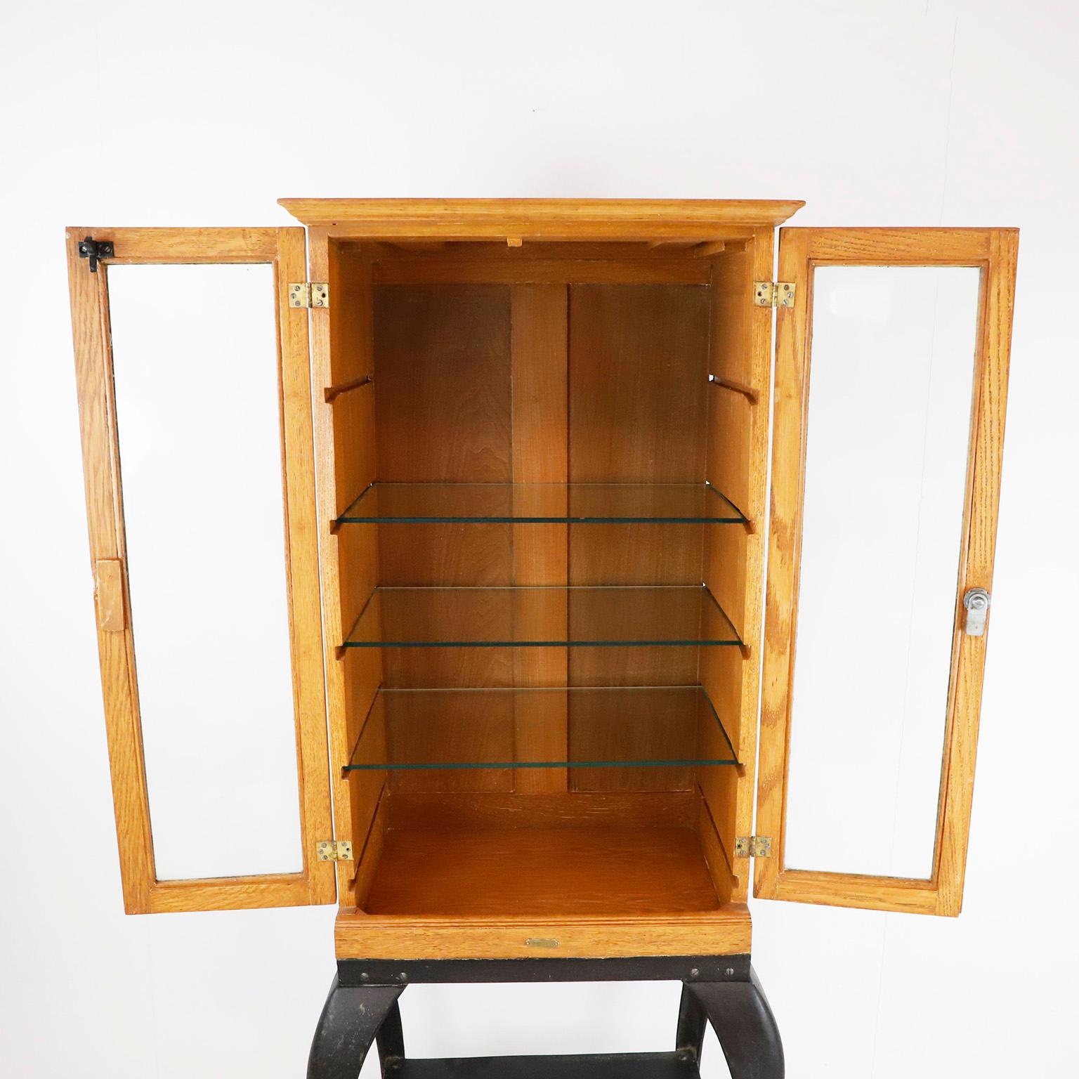 Seltener medizinischer Schrank aus Holz, Stahl und Glas, Dr''s Cabinet. Um 1900 im Zustand „Gut“ im Angebot in Mexico City, CDMX