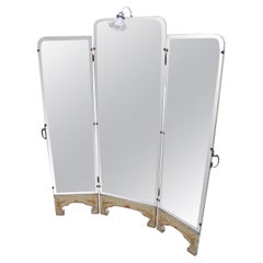 Antique Rare Wood Three-Panel Screen with Mirror and Light, of the Period Art Nouveau