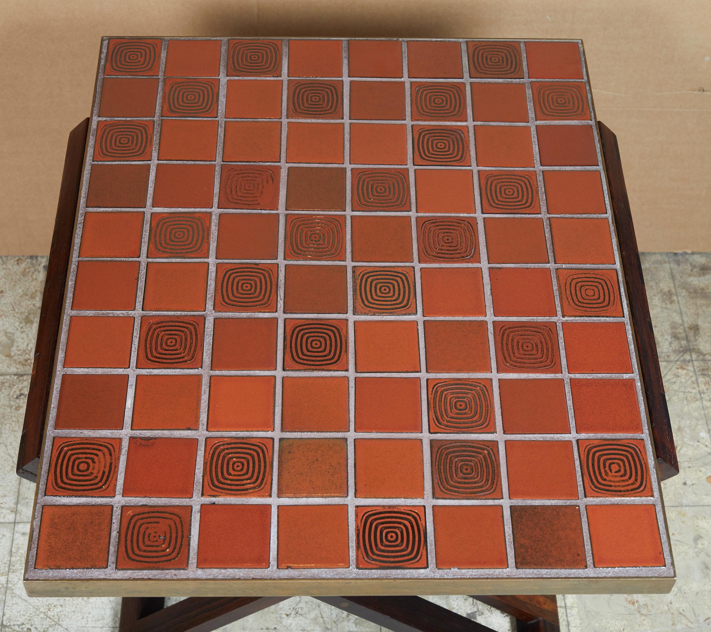 Rare Wood X-Form Folding Tile Top Table by Edward Wormley for Dunbar In Good Condition In Montreal, QC