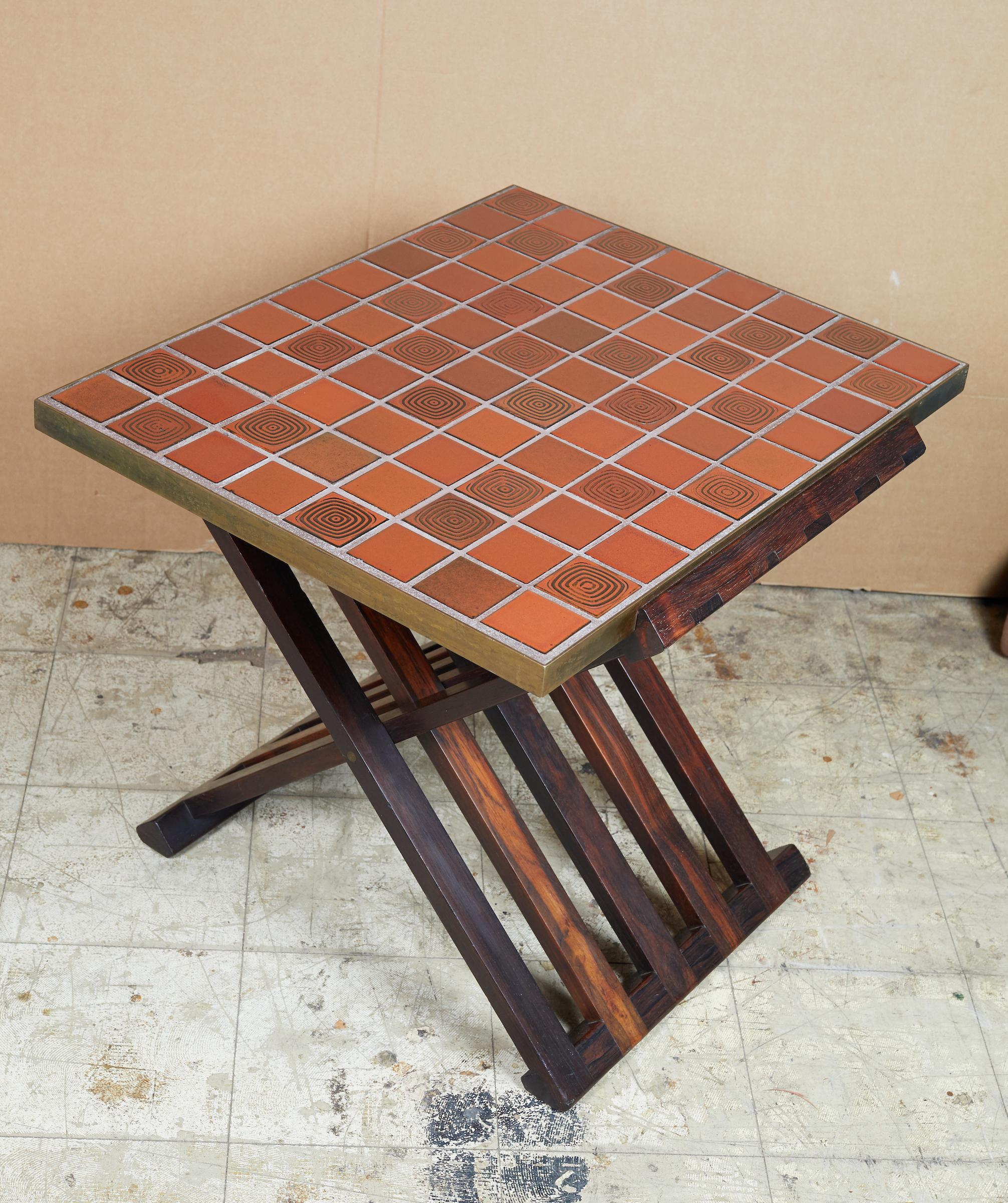 Rare Wood X-Form Folding Tile Top Table by Edward Wormley for Dunbar 1