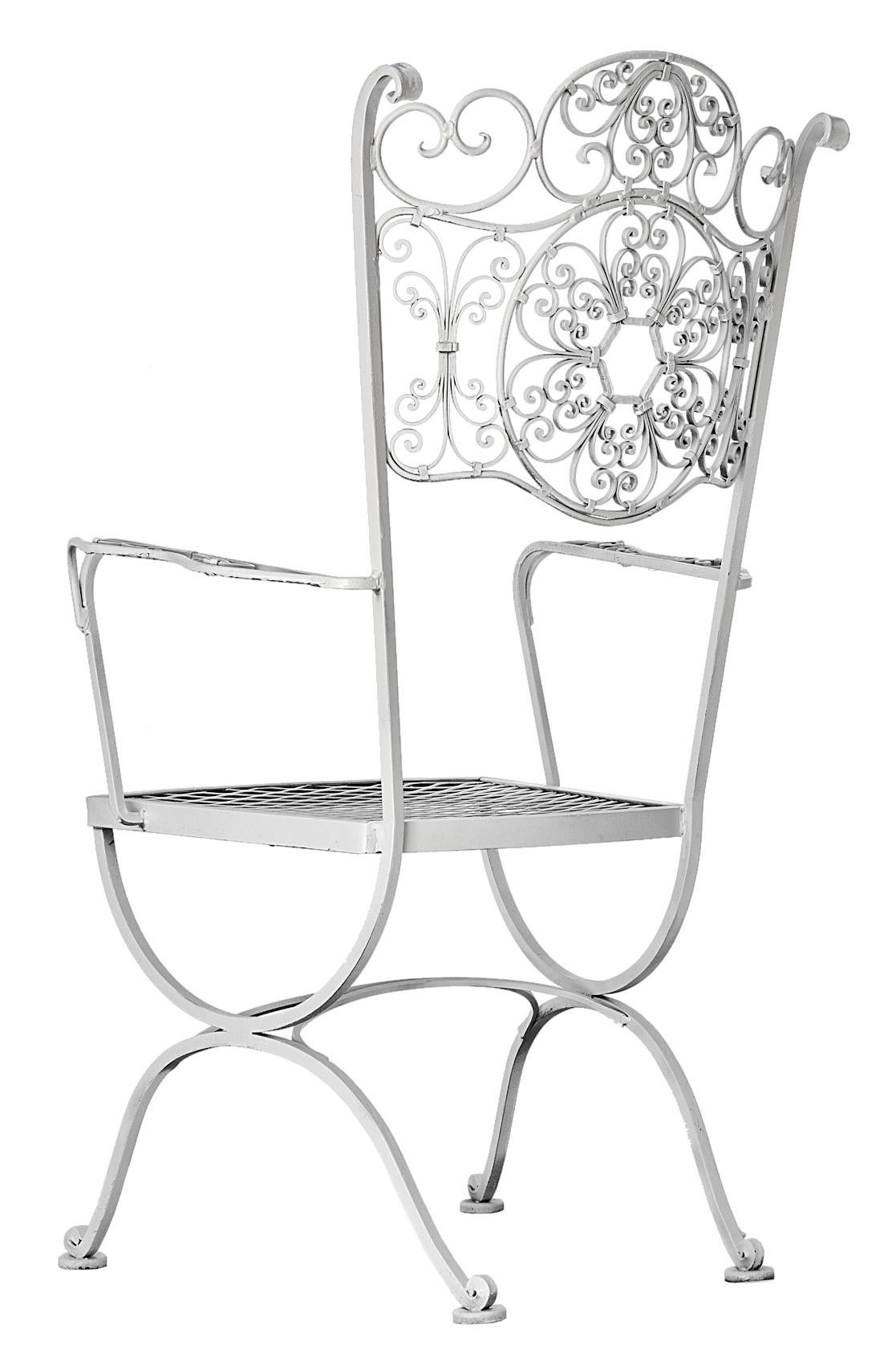 American  Rare Woodard Andalusian Iron Patio Chair Armchair For Sale