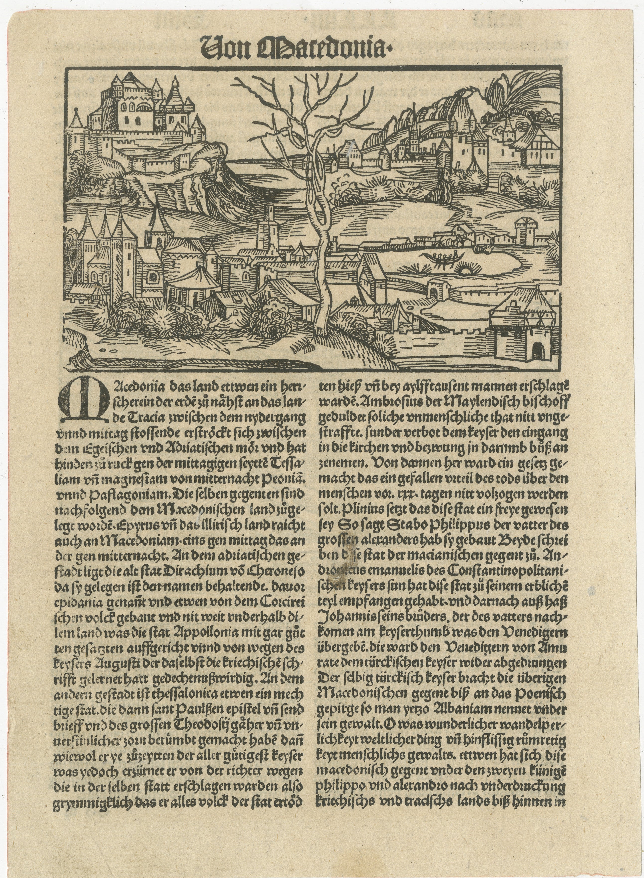 Title: Woodcuts Depicting Macedonia and the Turks from the Nuremberg Chronicle, Published in 1493

Description: This pair of 15th-century woodcut engravings originates from the Nuremberg Chronicle (Liber Chronicarum), one of the most renowned
