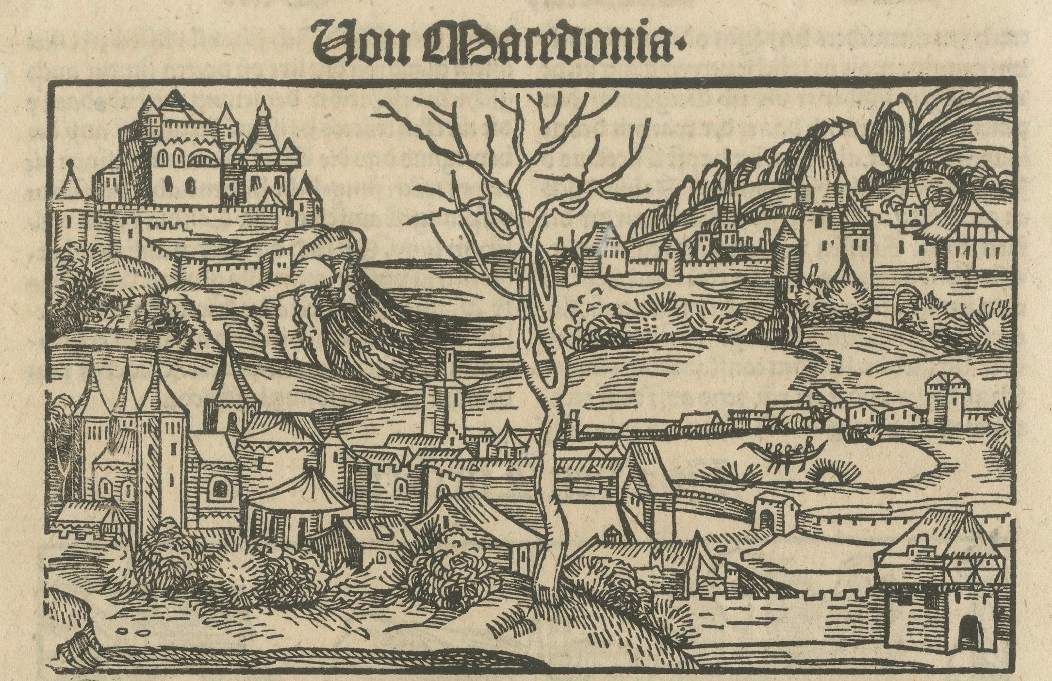 Paper Rare Woodcuts of Macedonia and the Turks from the Nuremberg Chronicle, 1493 For Sale