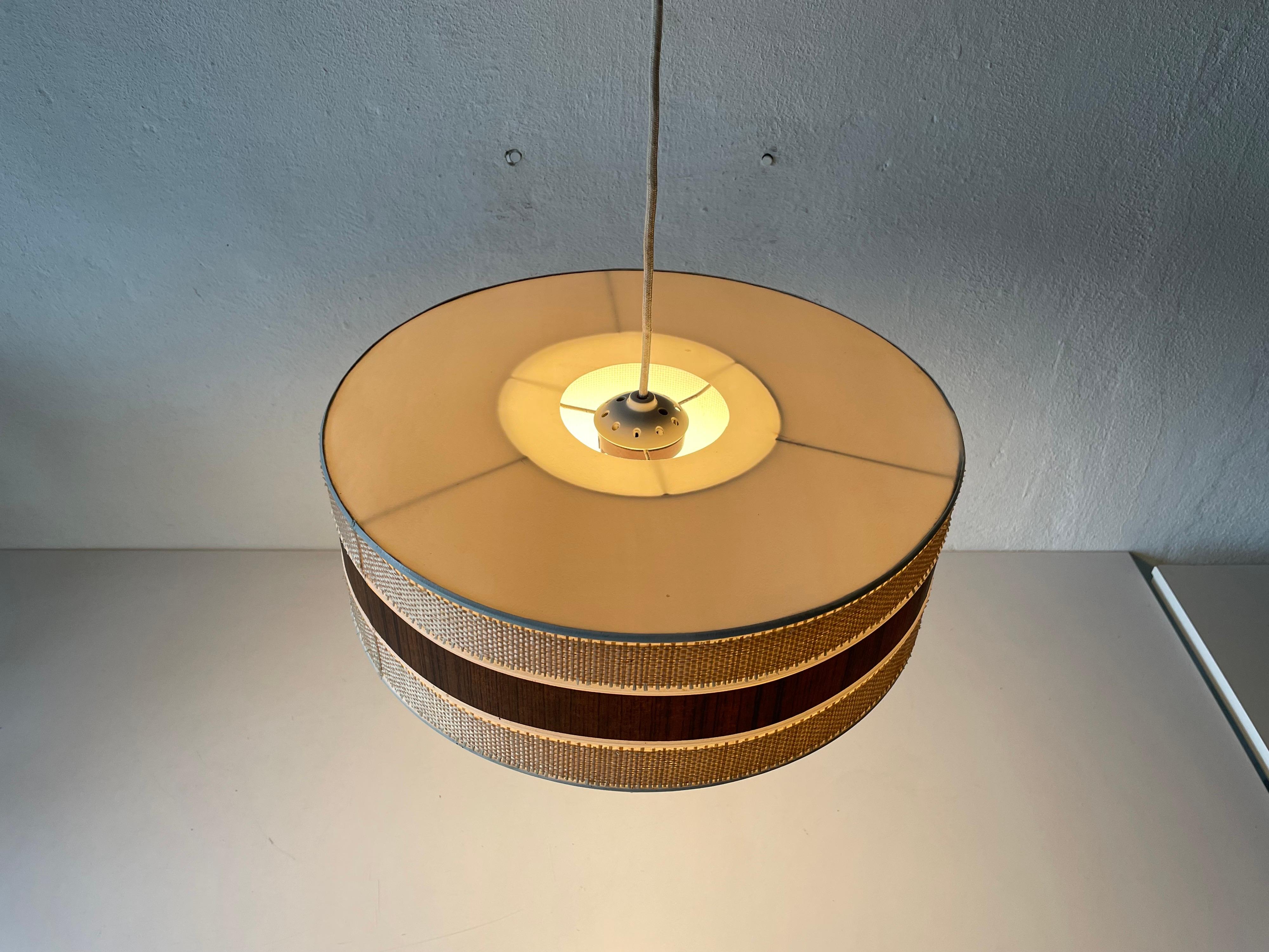 Rare Wooden and Fabric Mid-Century Pendant Lamp by Temde, 1960s Germany 6