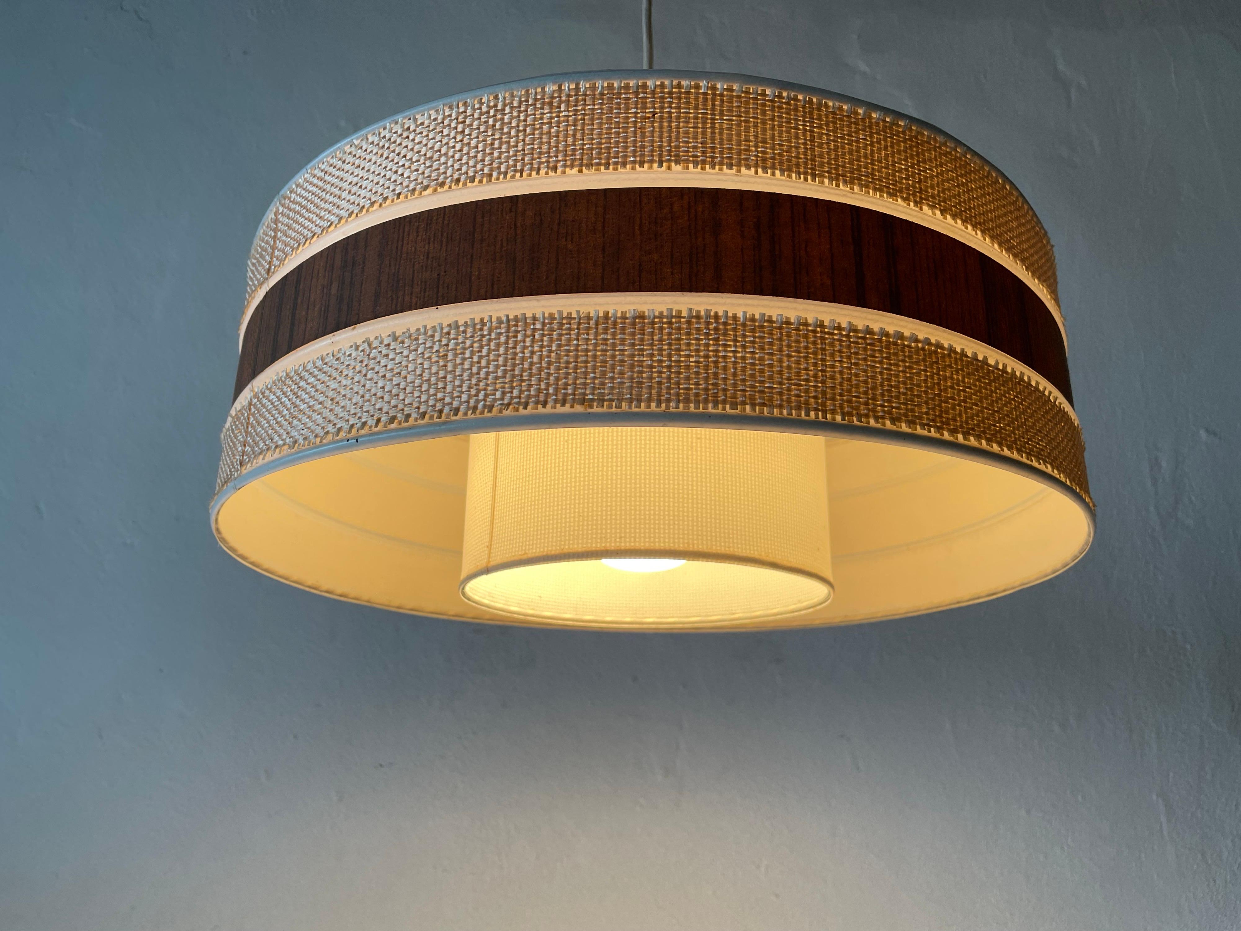 Rare Wooden and Fabric Mid-Century Pendant Lamp by Temde, 1960s Germany 7