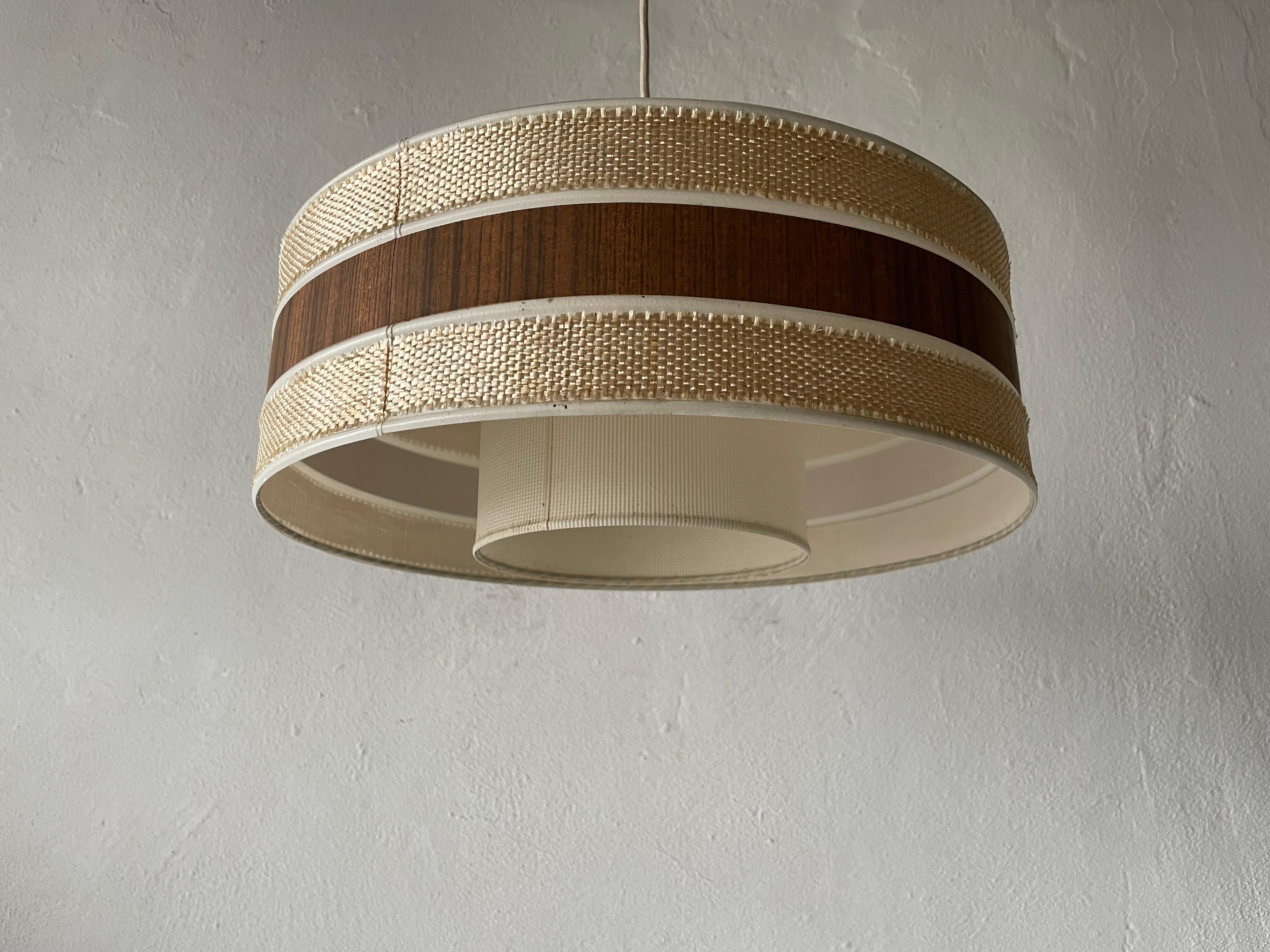Mid-Century Modern Rare Wooden and Fabric Mid-Century Pendant Lamp by Temde, 1960s Germany