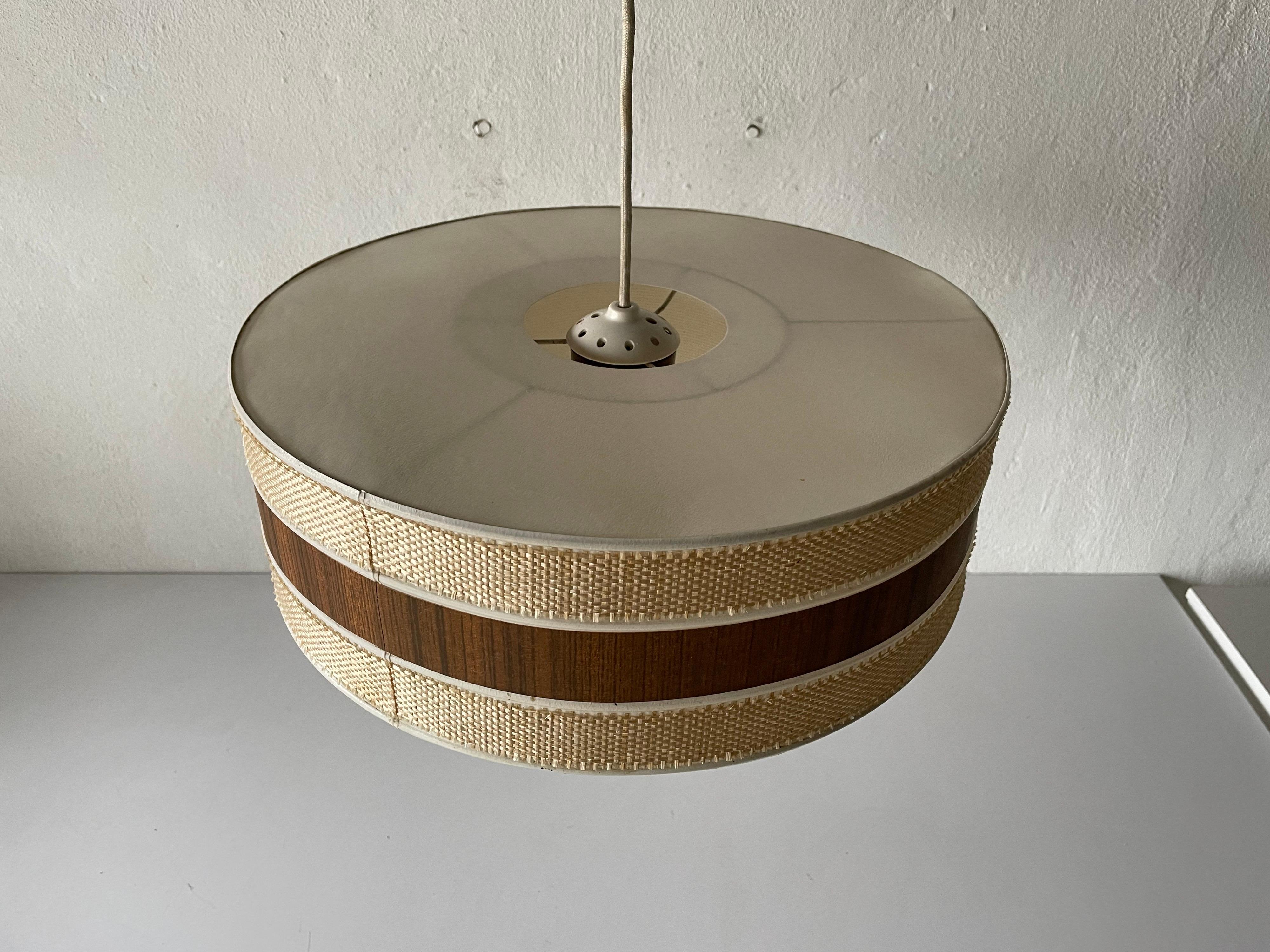 Rare Wooden and Fabric Mid-Century Pendant Lamp by Temde, 1960s Germany In Good Condition In Hagenbach, DE