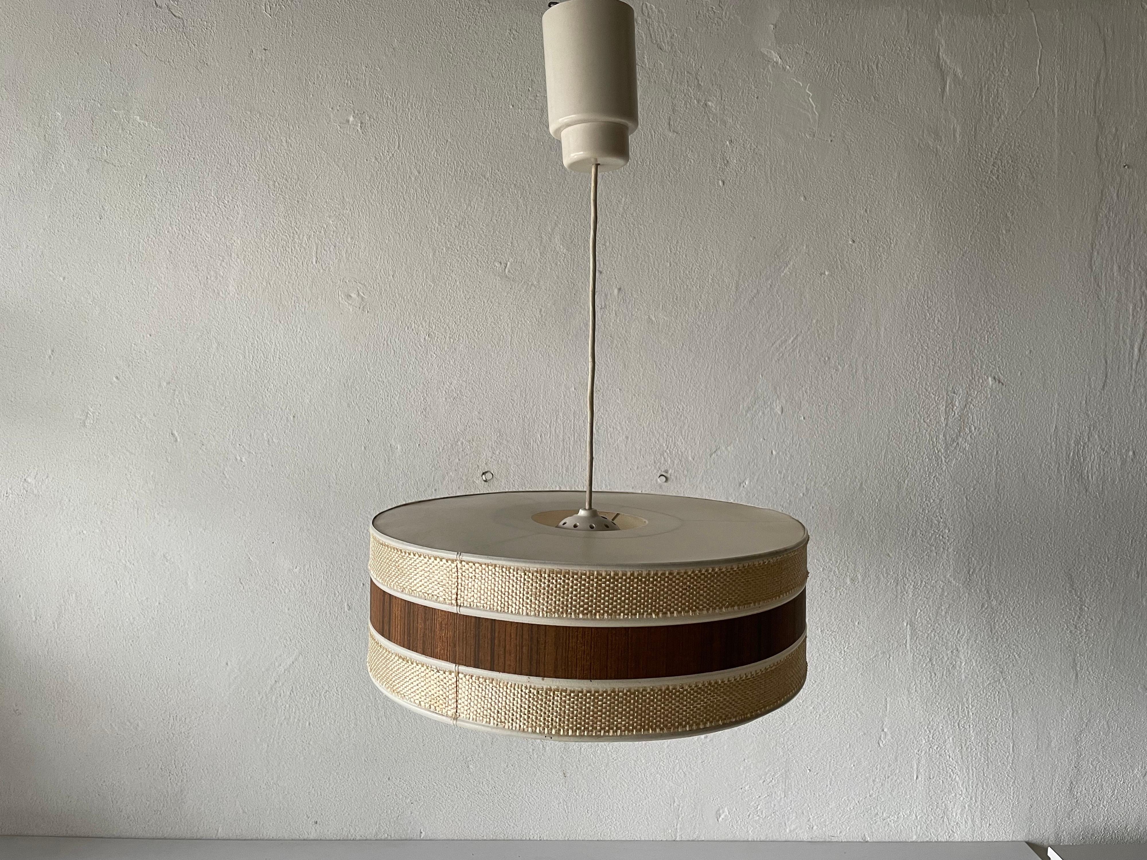 Mid-20th Century Rare Wooden and Fabric Mid-Century Pendant Lamp by Temde, 1960s Germany