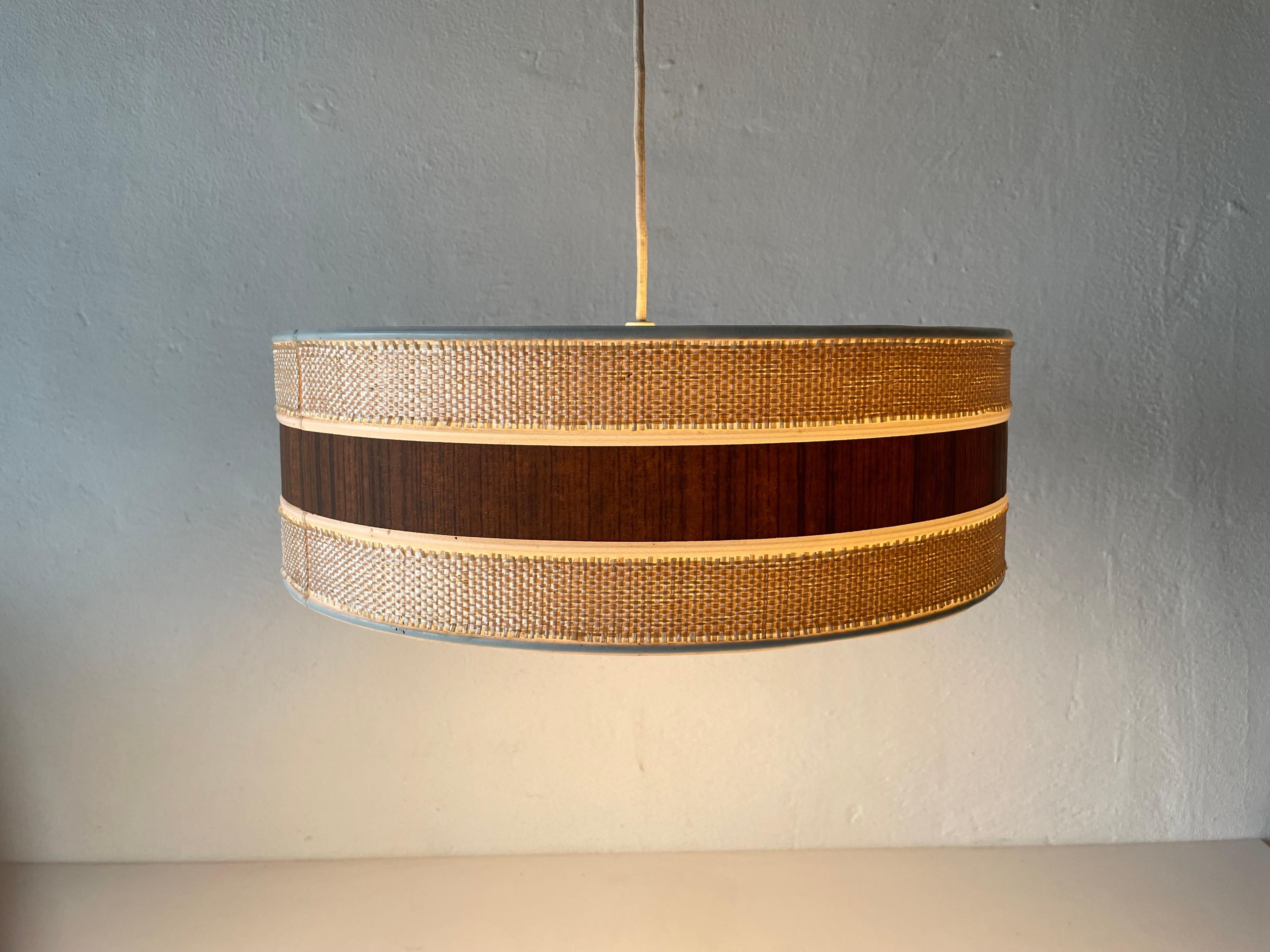 Rare Wooden and Fabric Mid-Century Pendant Lamp by Temde, 1960s Germany 2