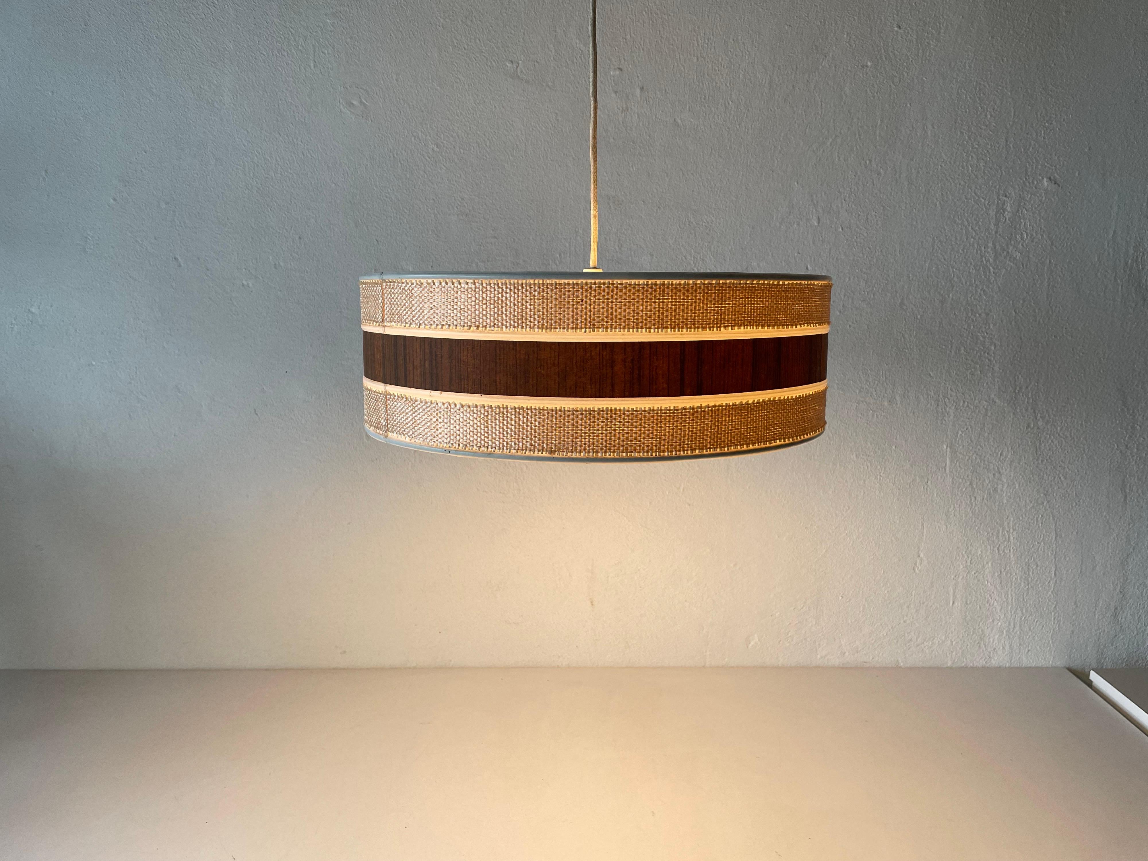 Rare Wooden and Fabric Mid-Century Pendant Lamp by Temde, 1960s Germany 3